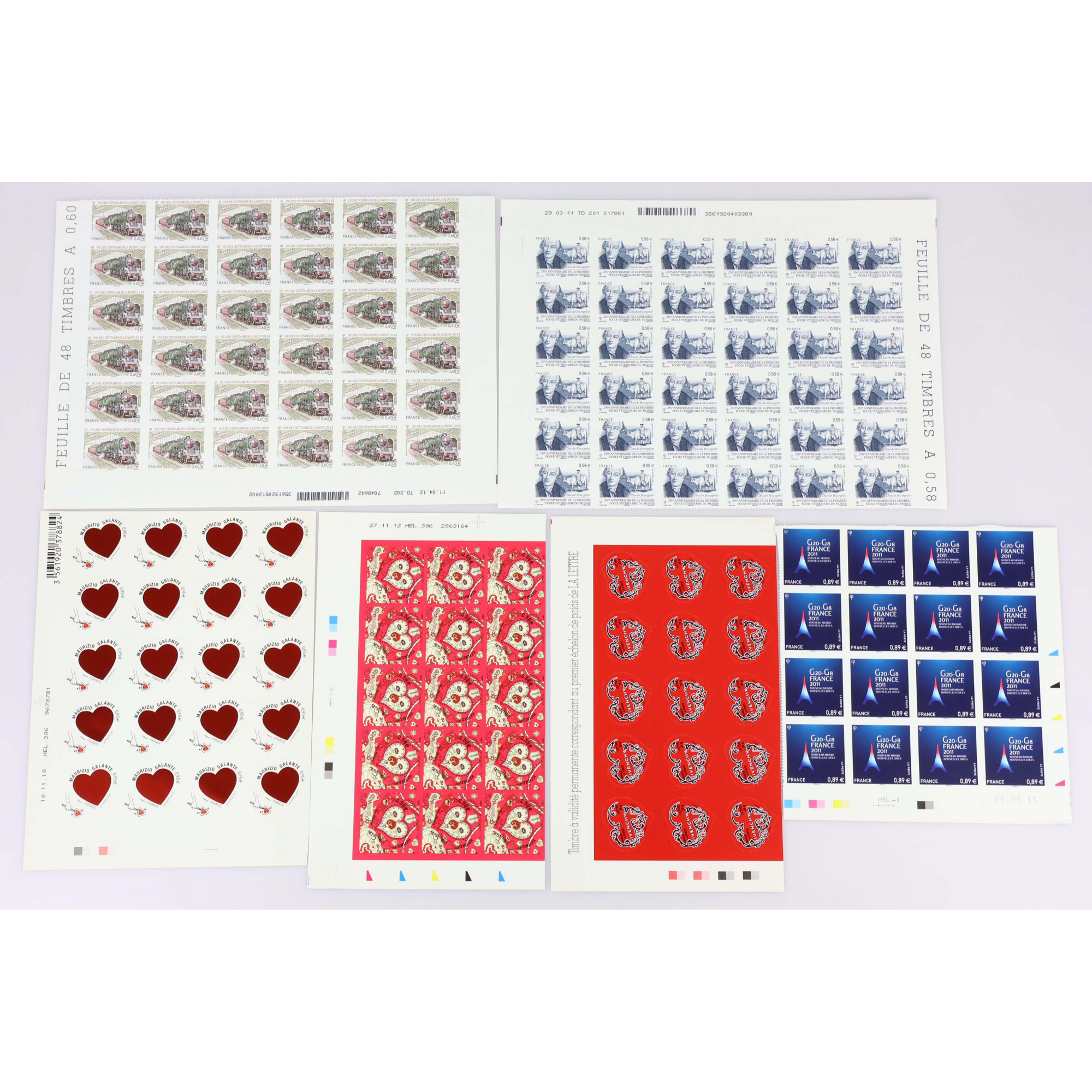 FRANCE, LOT TIMBRES AUTOADHÉSIFS NEUFS**, FEUILLES INCOMPLÈTES, FACIALE 188.17€