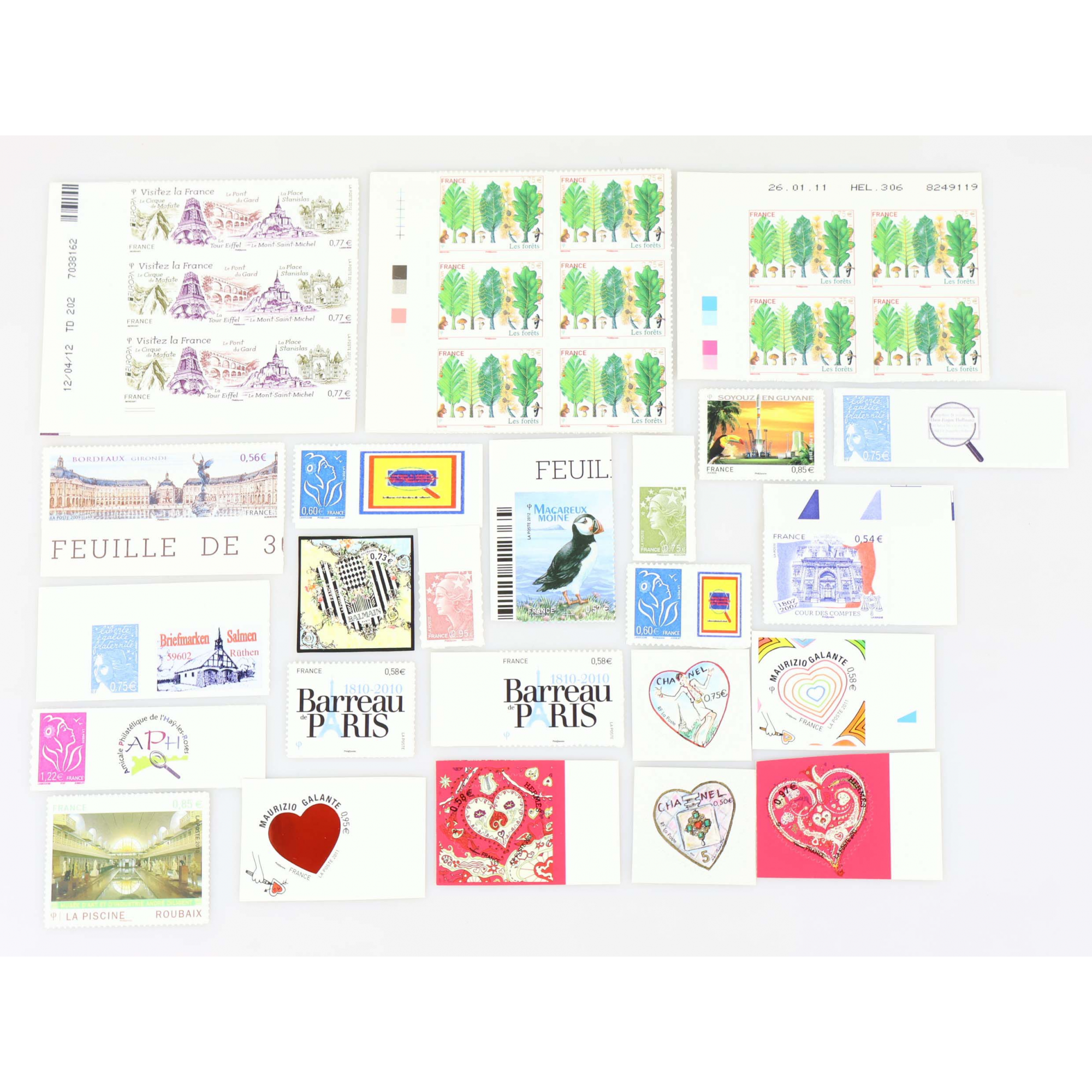 LOT DE TIMBRES AUTOADHÉSIFS EN EUROS , TP, BLOCS DE 3/4/6, PERSONNALISÉS...