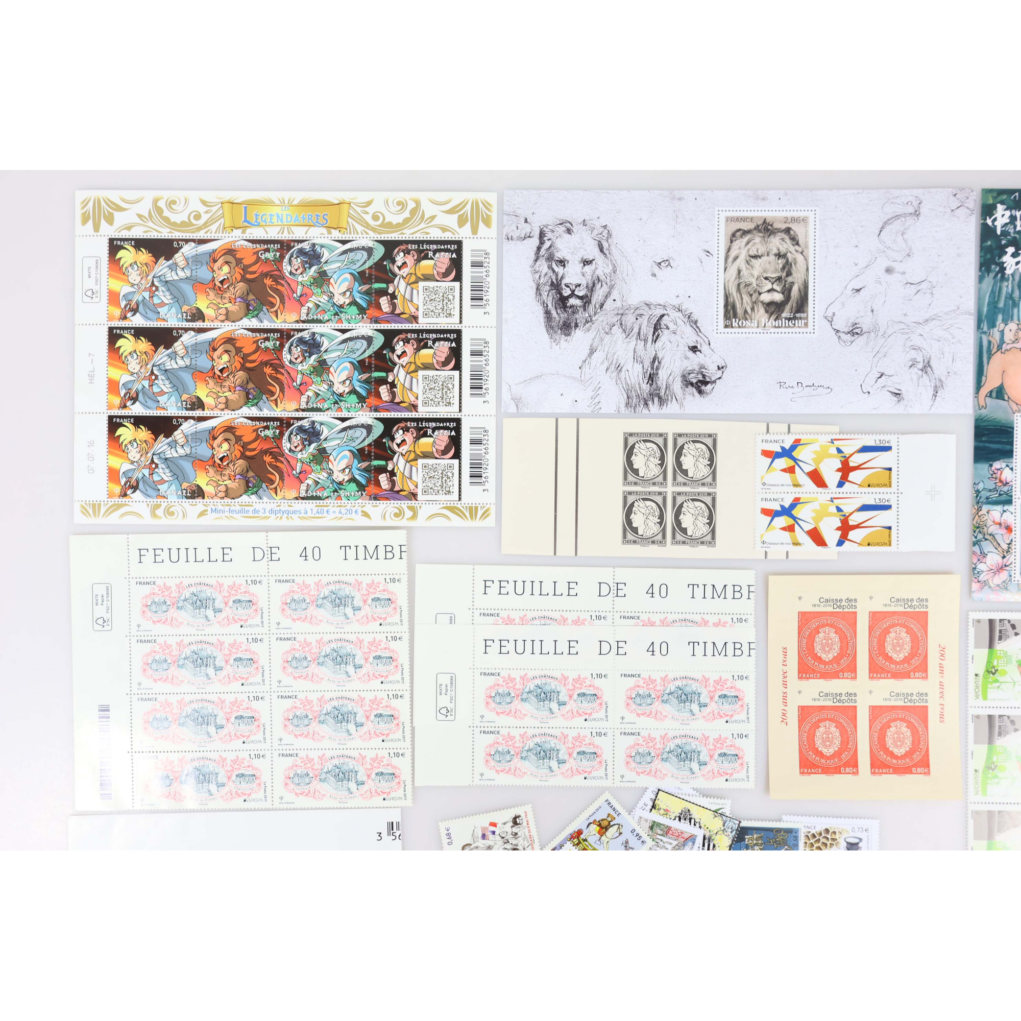 LOT DE TIMBRES ET BLOCS EN EUROS ENTRE 2015 ET 2022 FRANCE NEUFS** FACIALE 155€