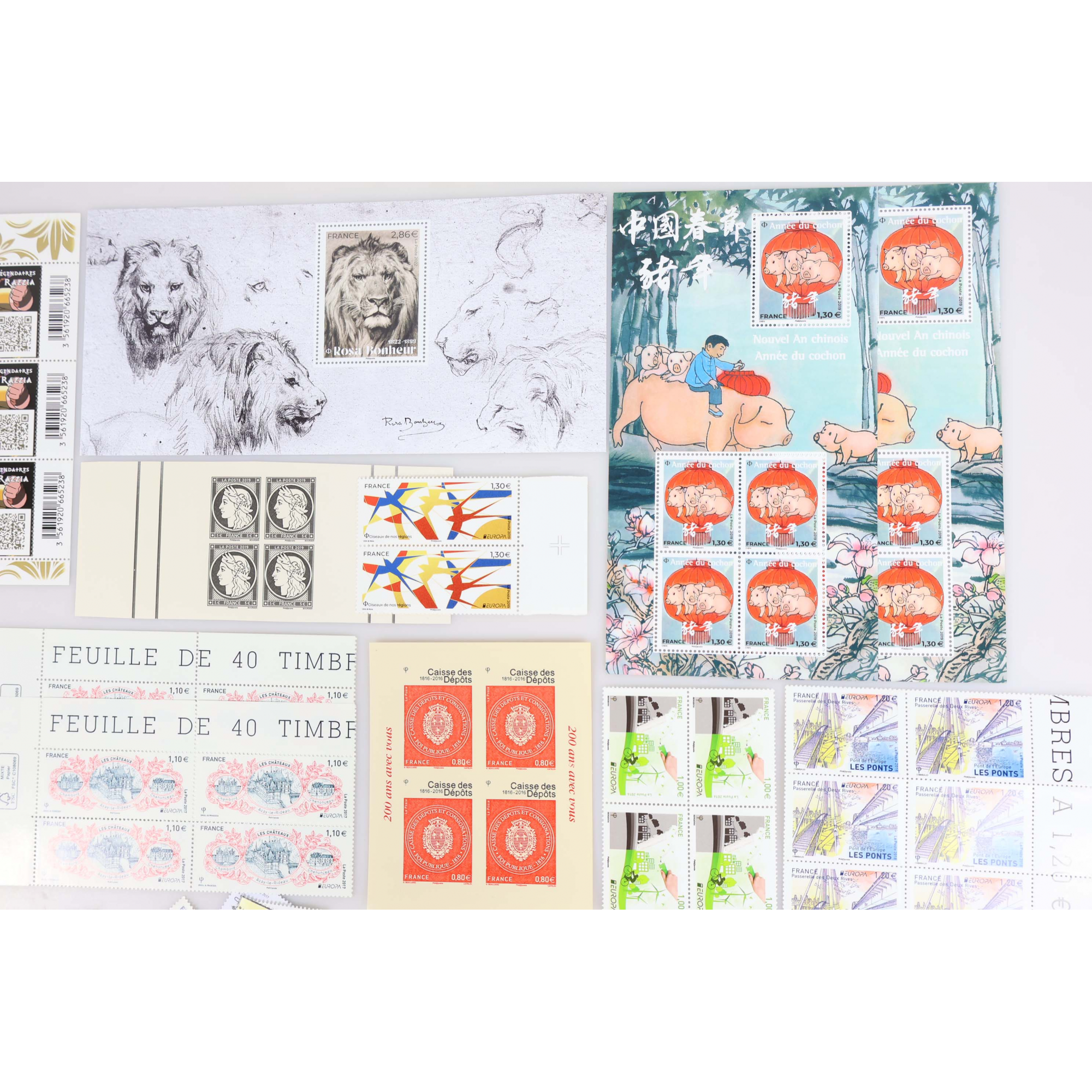 LOT DE TIMBRES ET BLOCS EN EUROS ENTRE 2015 ET 2022 FRANCE NEUFS** FACIALE 155€