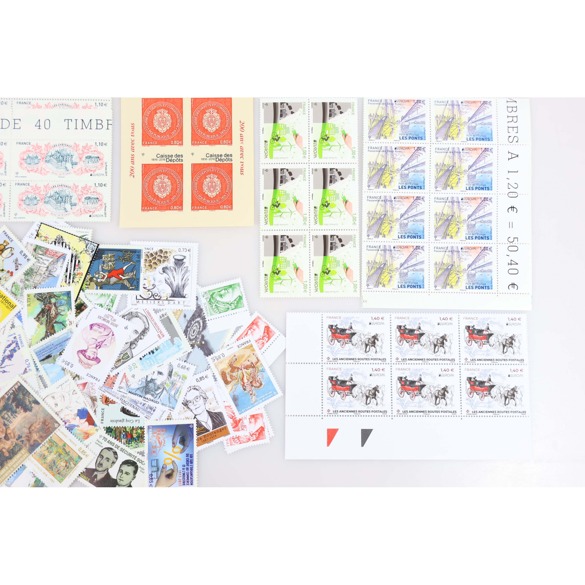 LOT DE TIMBRES ET BLOCS EN EUROS ENTRE 2015 ET 2022 FRANCE NEUFS** FACIALE 155€