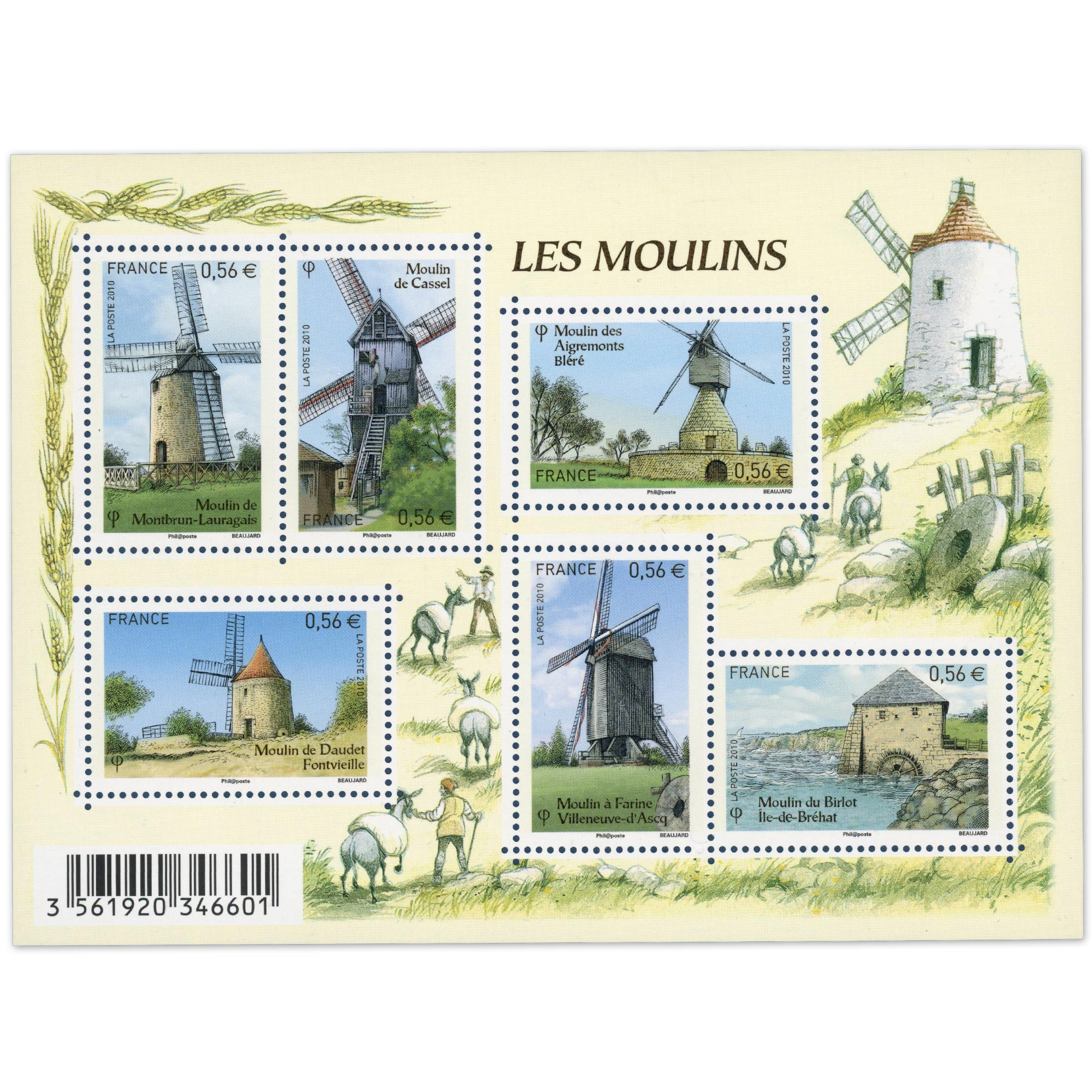 FEUILLET N°F4485 "LES MOULINS" TIMBRES NEUFS** DE FRANCE LUXE ANNÉE 2010