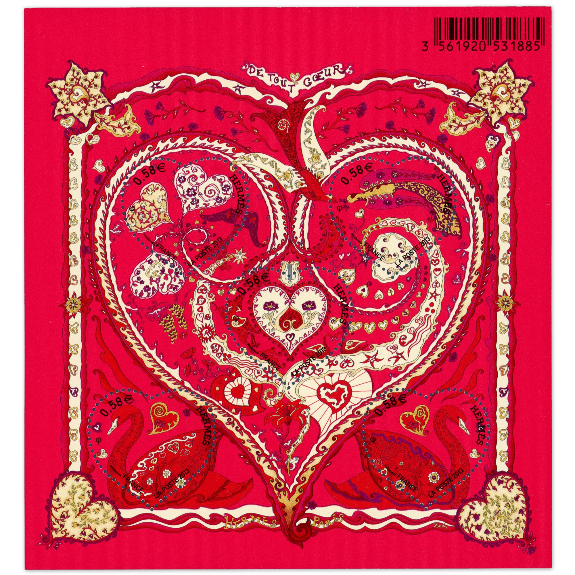 FEUILLET N°F4717 "SAINT-VALENTIN HERMES" TIMBRES NEUFS** DE FRANCE 2013 LUXE