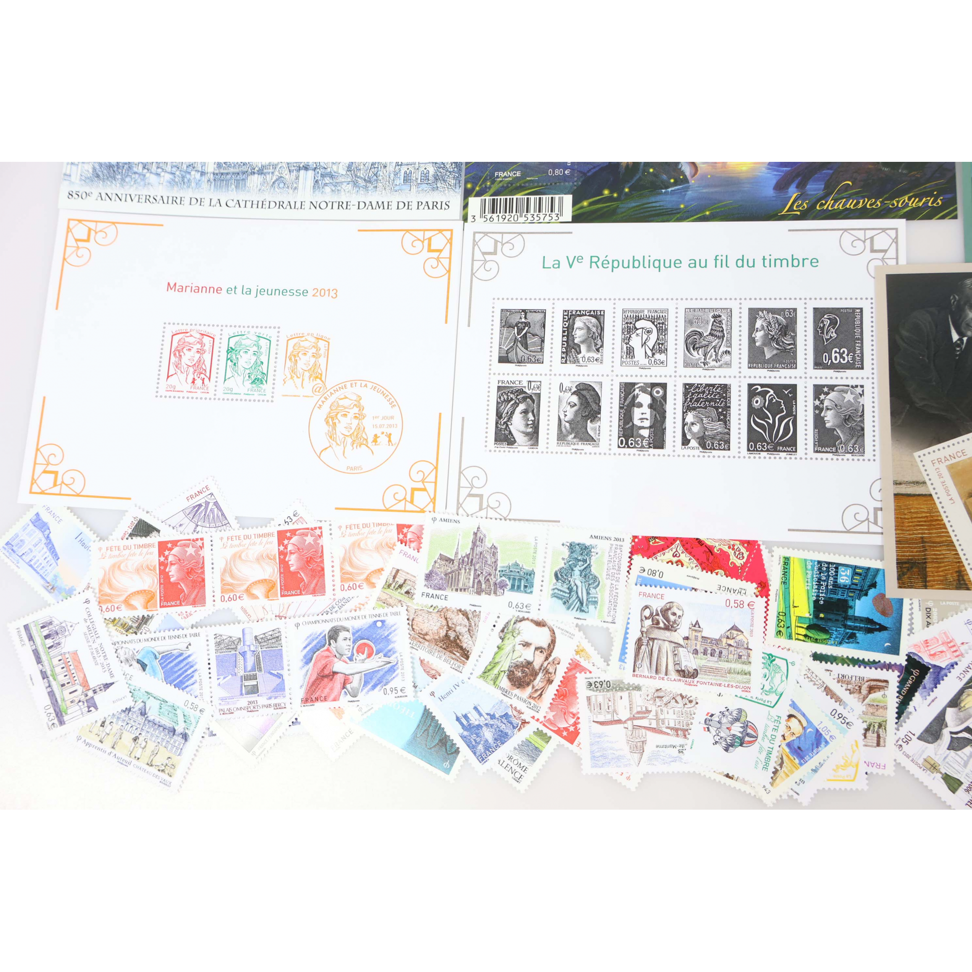 TIMBRES ET BLOCS-FEUILLETS ANNÉES 2012 ET 2013 NEUFS** DE FRANCE FACIALE 100€