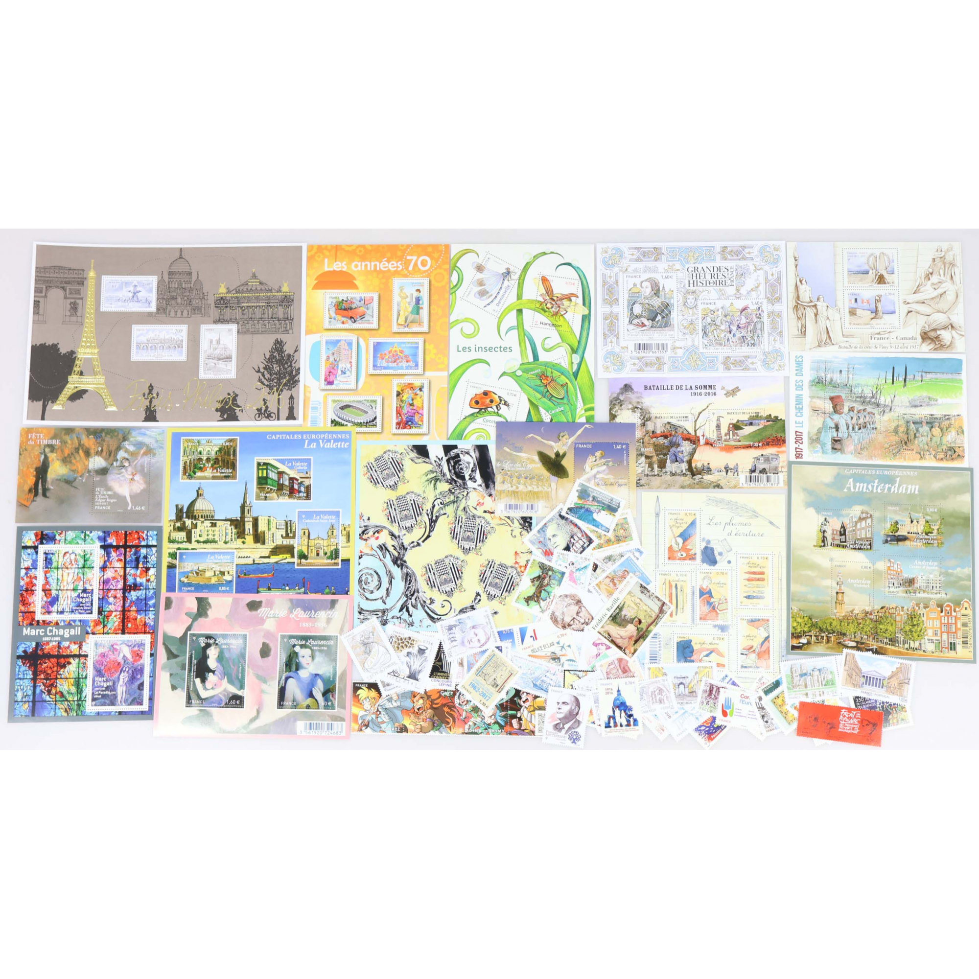 TIMBRES ET BLOCS-FEUILLETS ANNÉES 2016 ET 2017 NEUFS** DE FRANCE FACIALE 100€