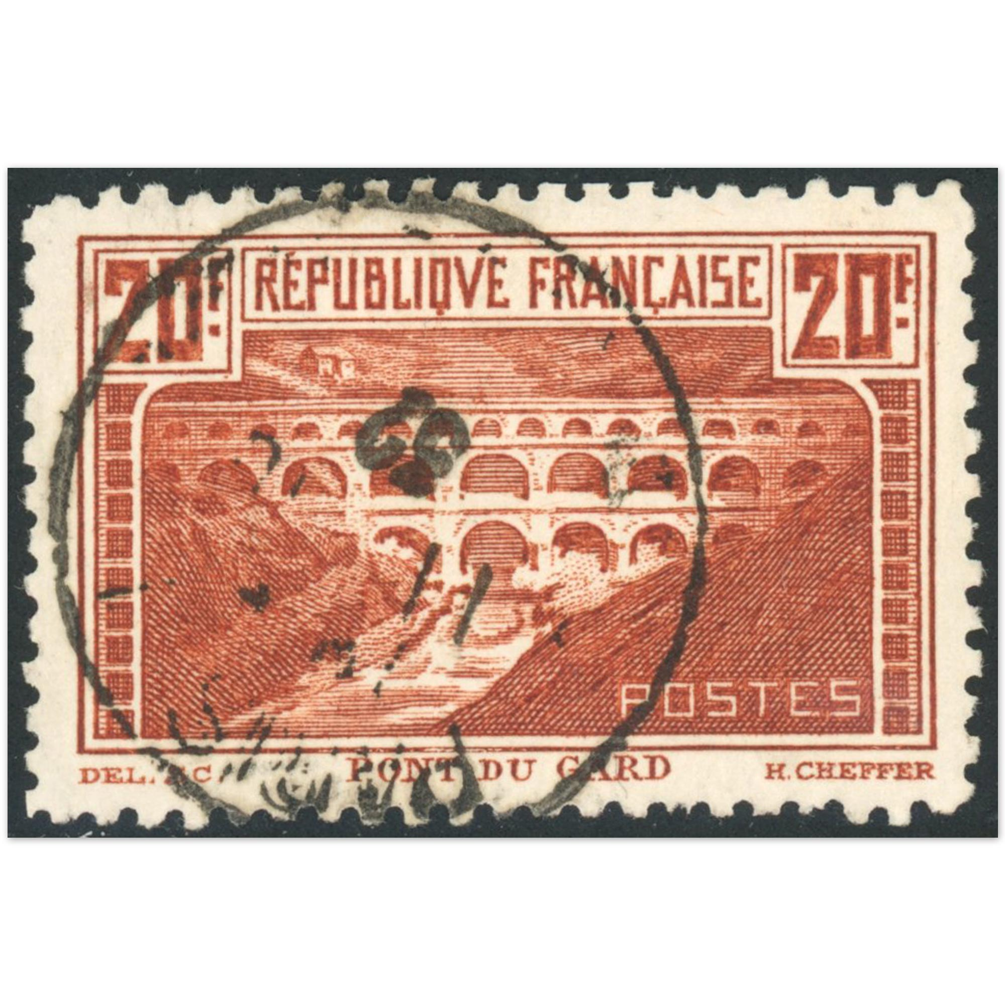 PONT DU GARD N°262B DENTELÉ 11 TIMBRE DE FRANCE OBLITÉRÉ SIGNÉ BRUN COTE 500€