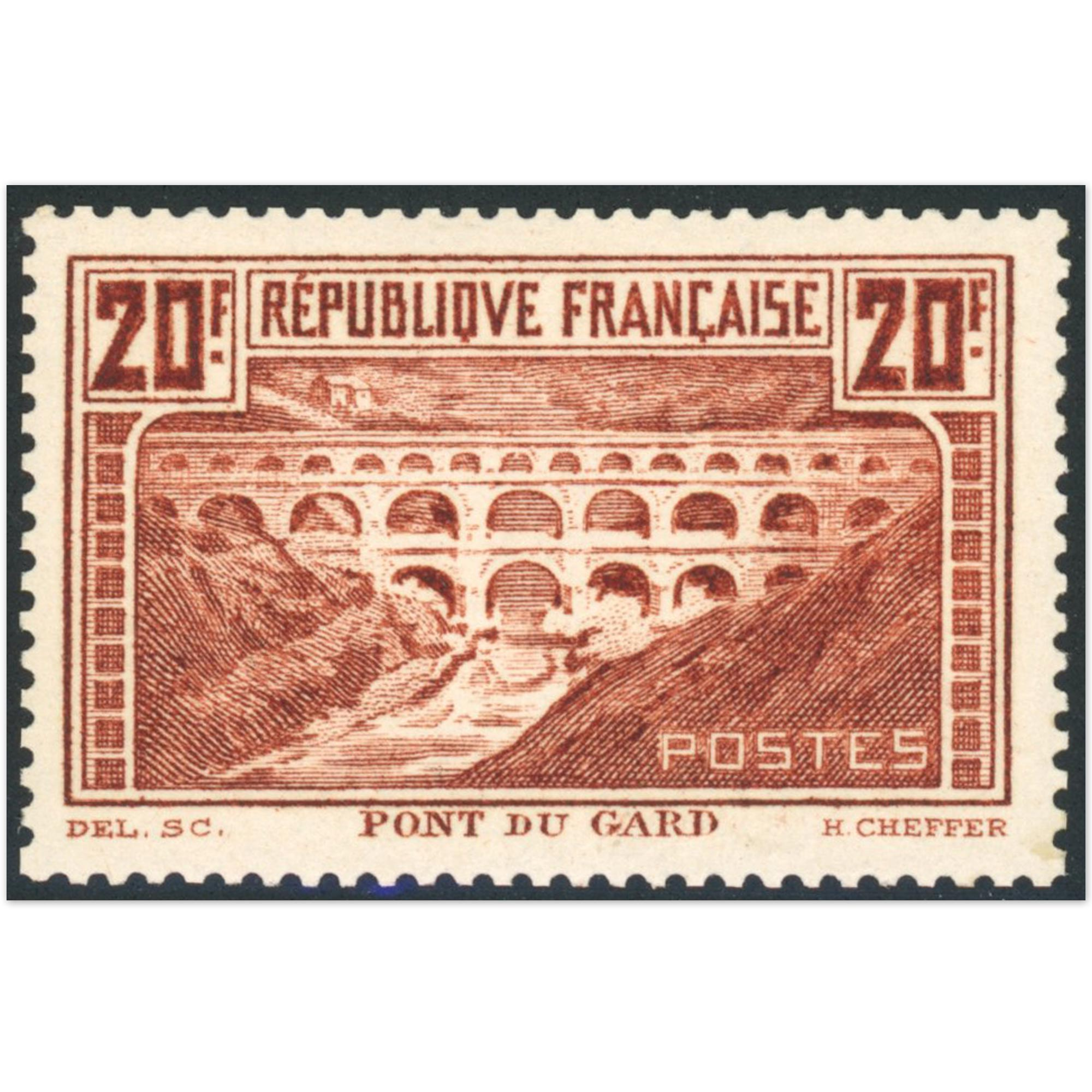 PONT DU GARD N°262A TYPE 1 TIMBRE DE FRANCE NEUF SIGNÉ BRUN COTE 350€ ANNÉE 1930