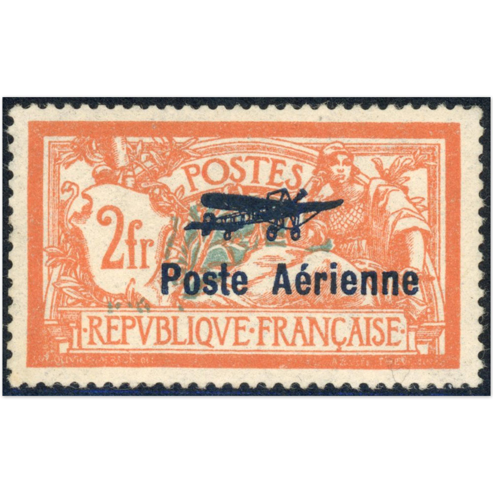 POSTE AÉRIENNE N°1a VARIÉTÉ ÉCUSSON CASSÉ TIMBRE DE FRANCE NEUF REGOMMÉ RARE