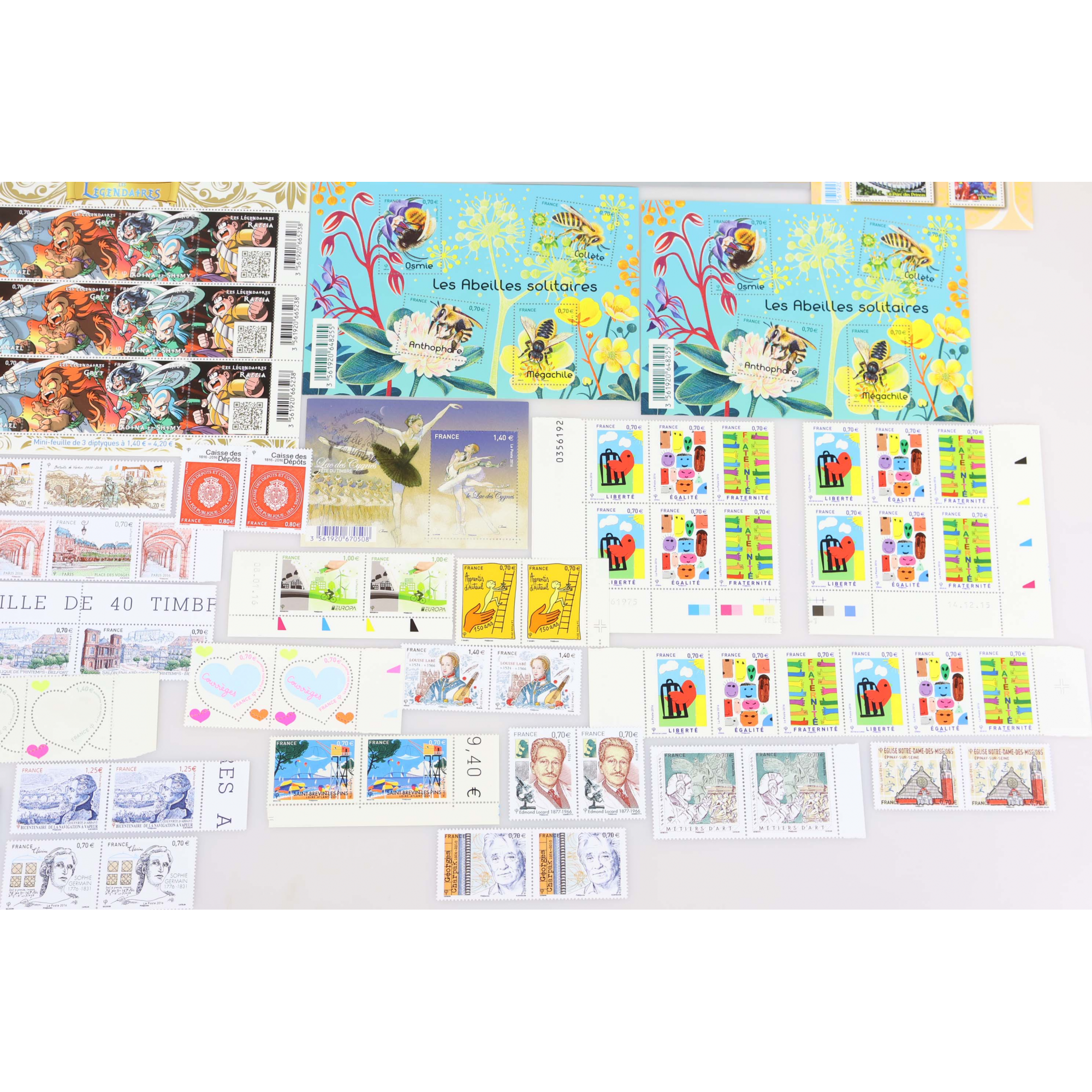 LOT EN EUROS DE L'ANNÉE 2016 TIMBRES ET BLOCS-FEUILLETS NEUFS** AVEC DOUBLES