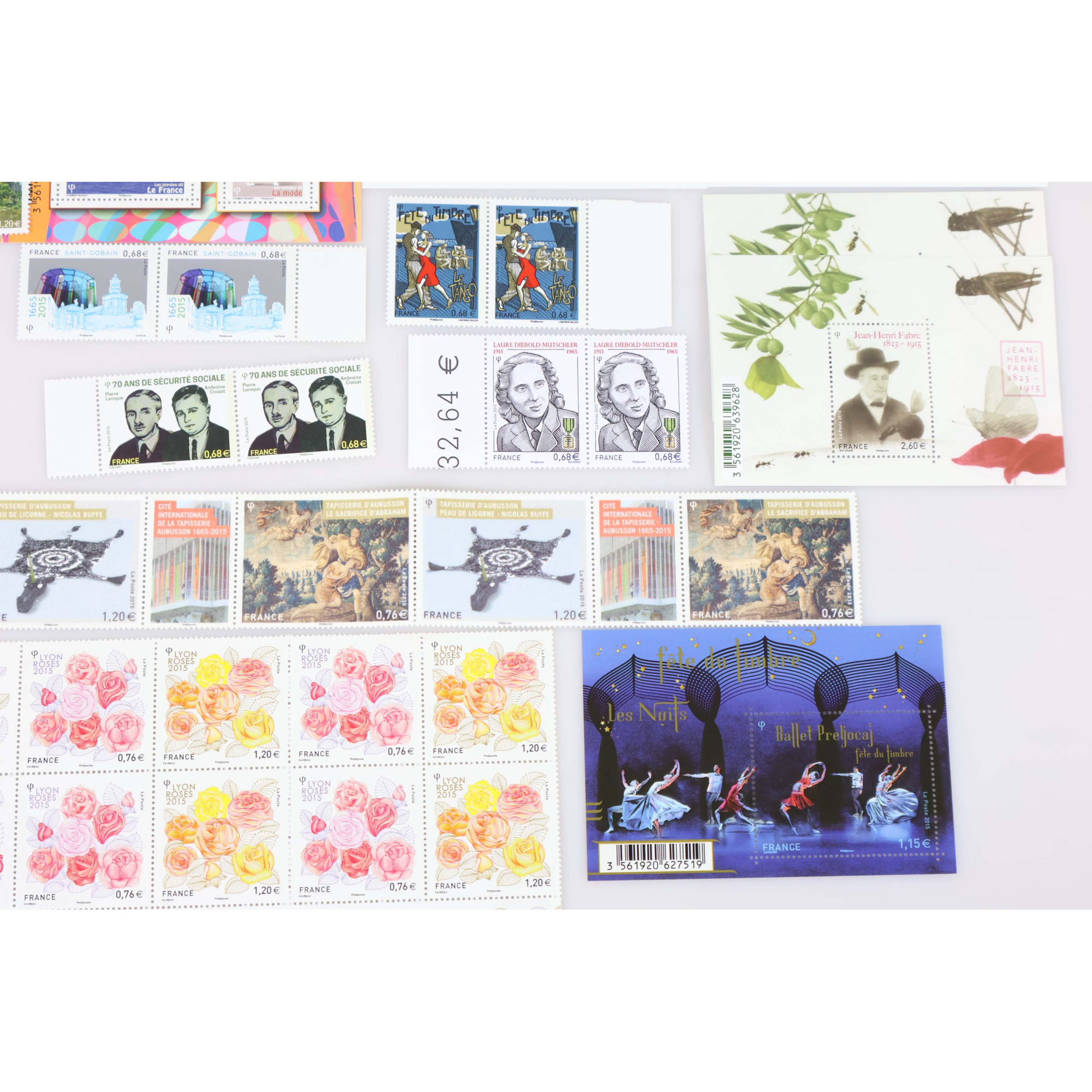 LOT EN EUROS DE L'ANNÉE 2015 TIMBRES ET BLOCS-FEUILLETS NEUFS** AVEC DOUBLES