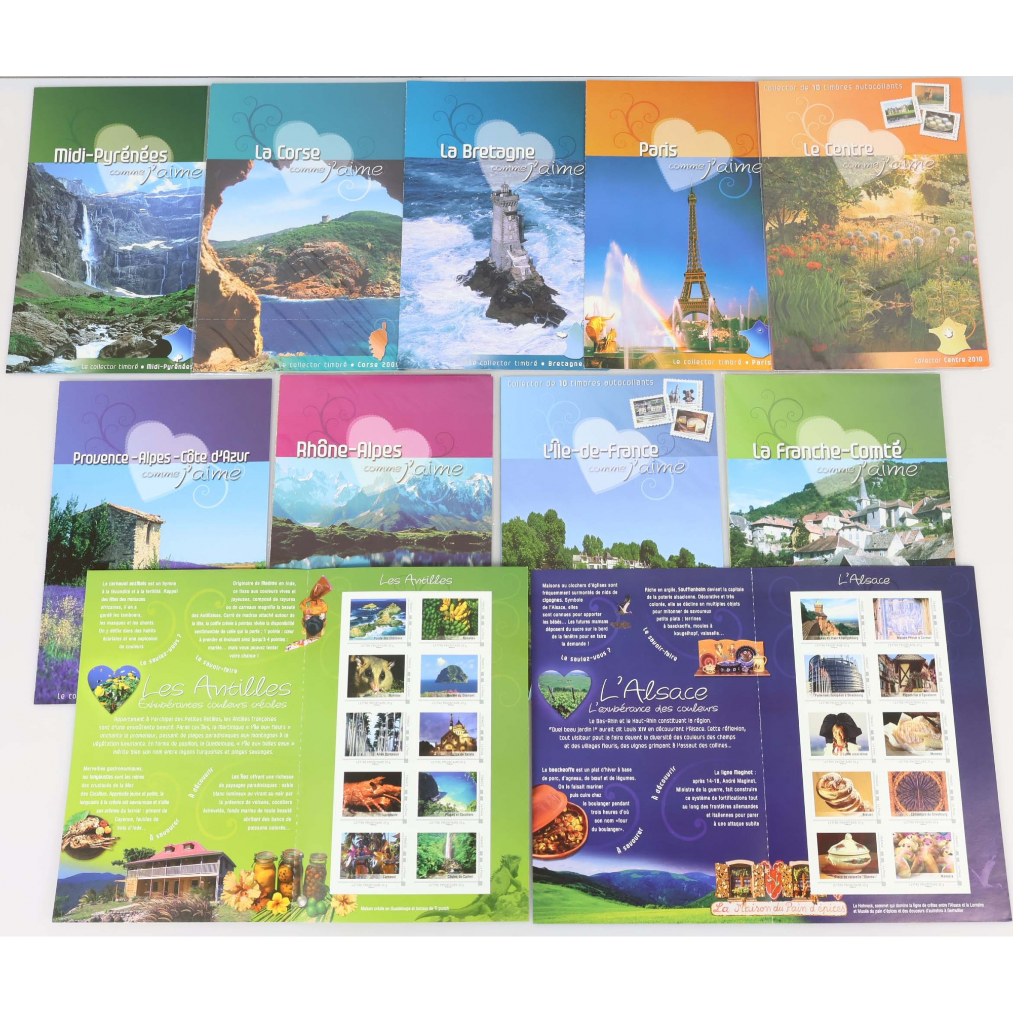 LOT DE 11 COLLECTORS "LA FRANCE COMME J'AIME" PRIORITAIRES 20G AUTOADHÉSIVES