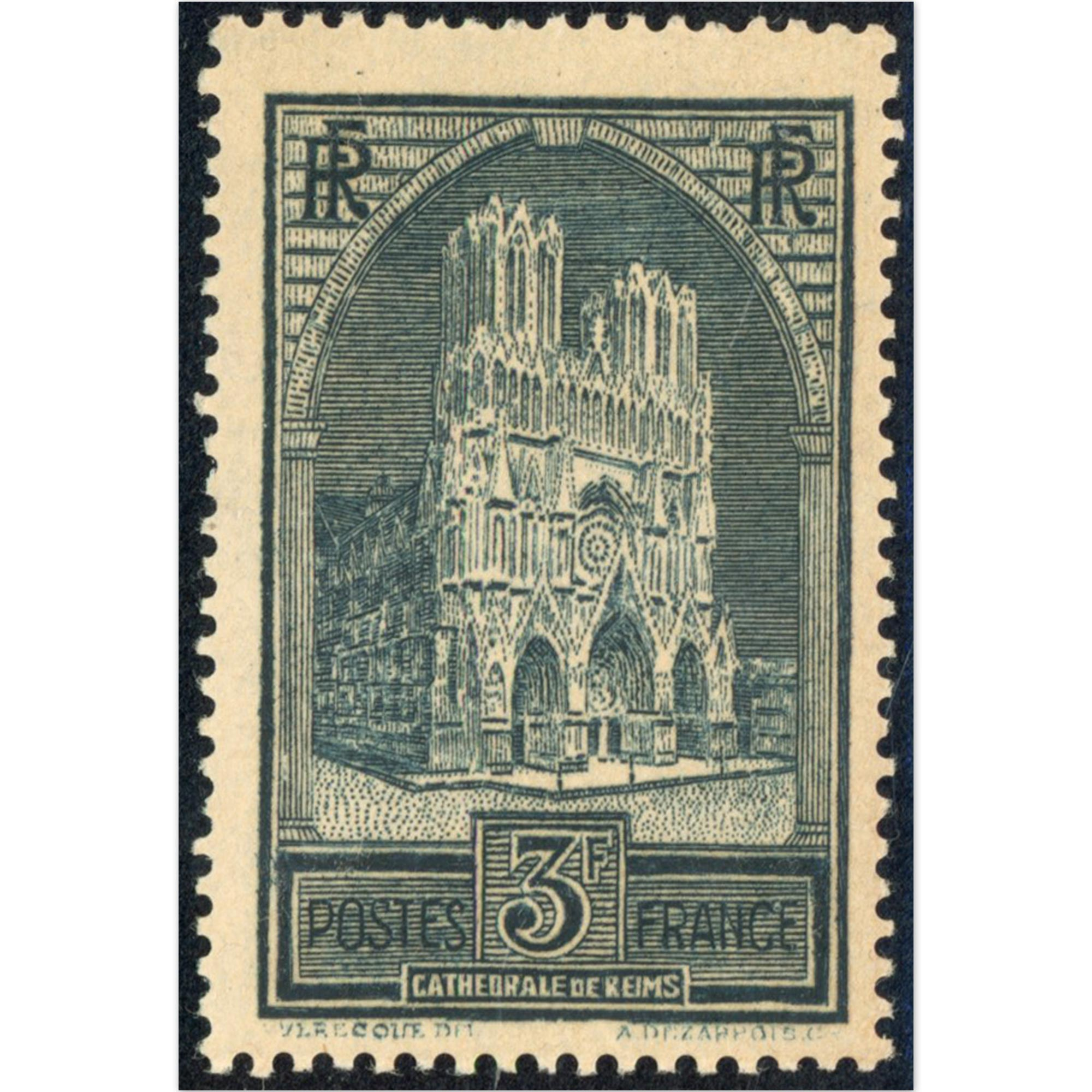 CATHÉDRALE DE REIMS N°259a TYPE 2 TIMBRE DE FRANCE NEUF SIGNÉ BRUN QUALITÉ LUXE