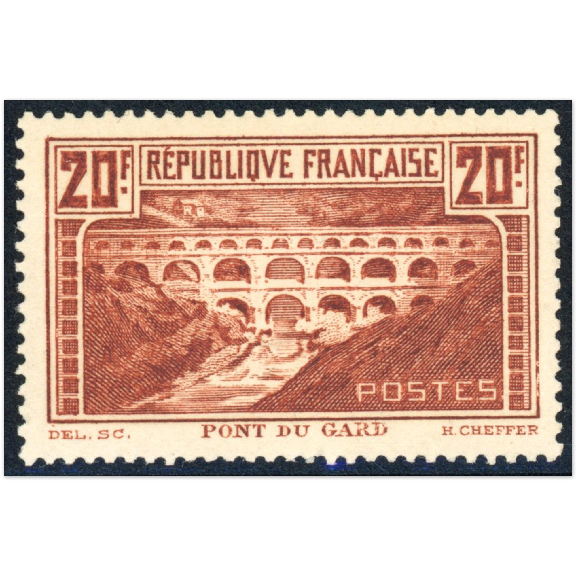 PONT DU GARD N°262A TYPE 1 SIGNÉ BRUN TIMBRE DE FRANCE COTE 350€ ANNÉE 1930