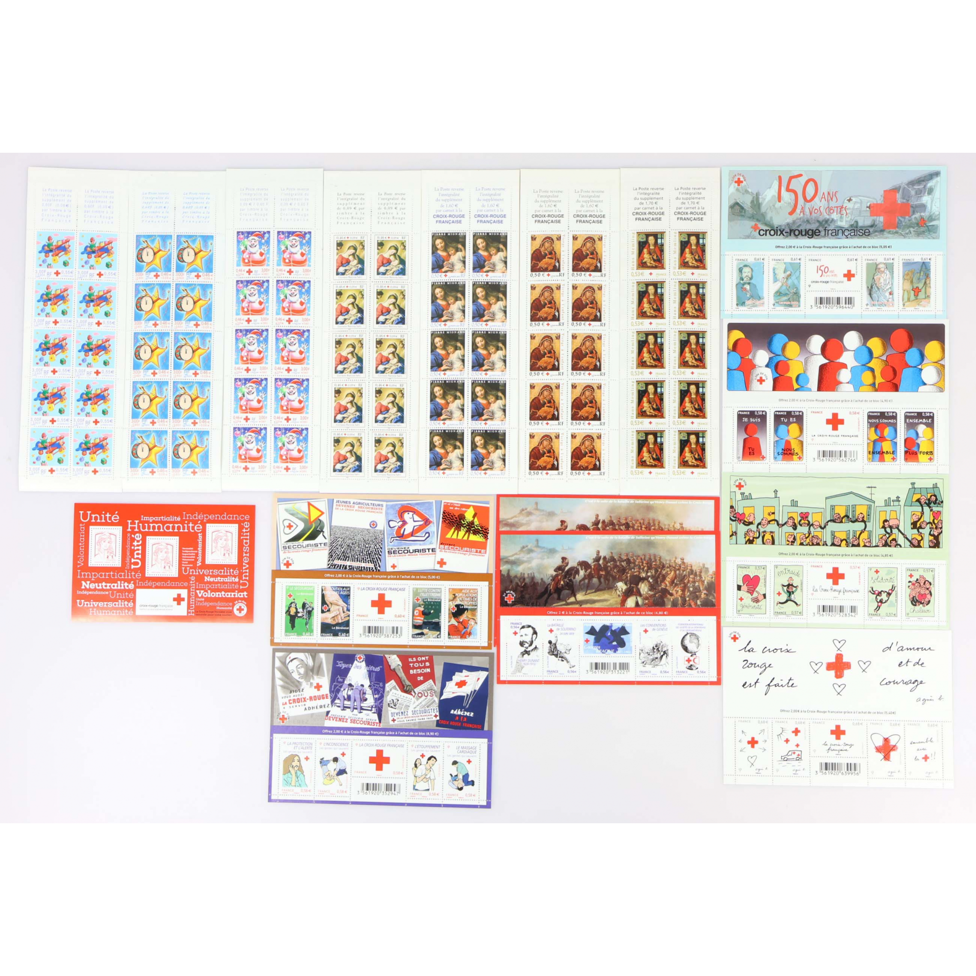 THÉMATIQUE CROIX-ROUGE EN EUROS BLOCS-FEUILLETS ET CARNETS DE TIMBRES NEUFS**