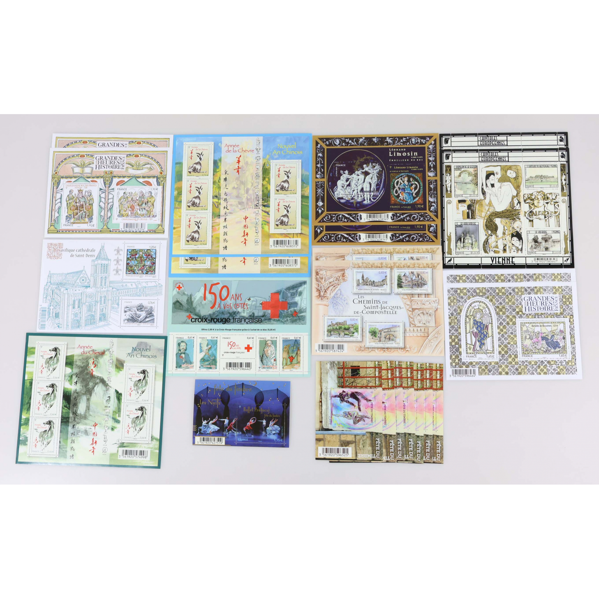 LOT DE BLOCS-FEUILLETS EN EUROS ANNÉES 2014-2015 TIMBRES NEUFS** FACIALE 72.88€