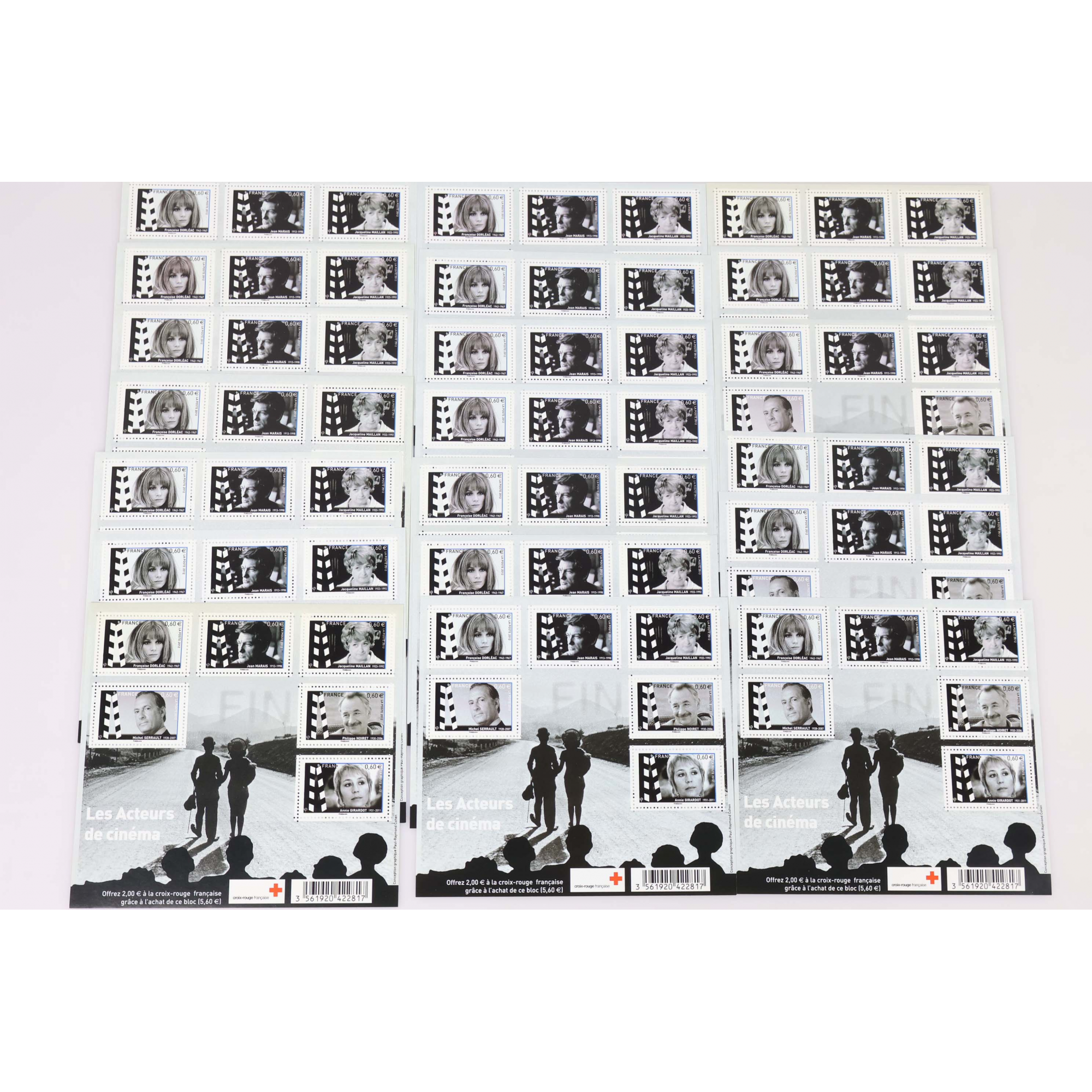 LOT 20 BLOCS N° F4690 ACTEURS DE CINÉMA TIMBRES NEUFS** 0.60€ X 6 FACIALE 72€
