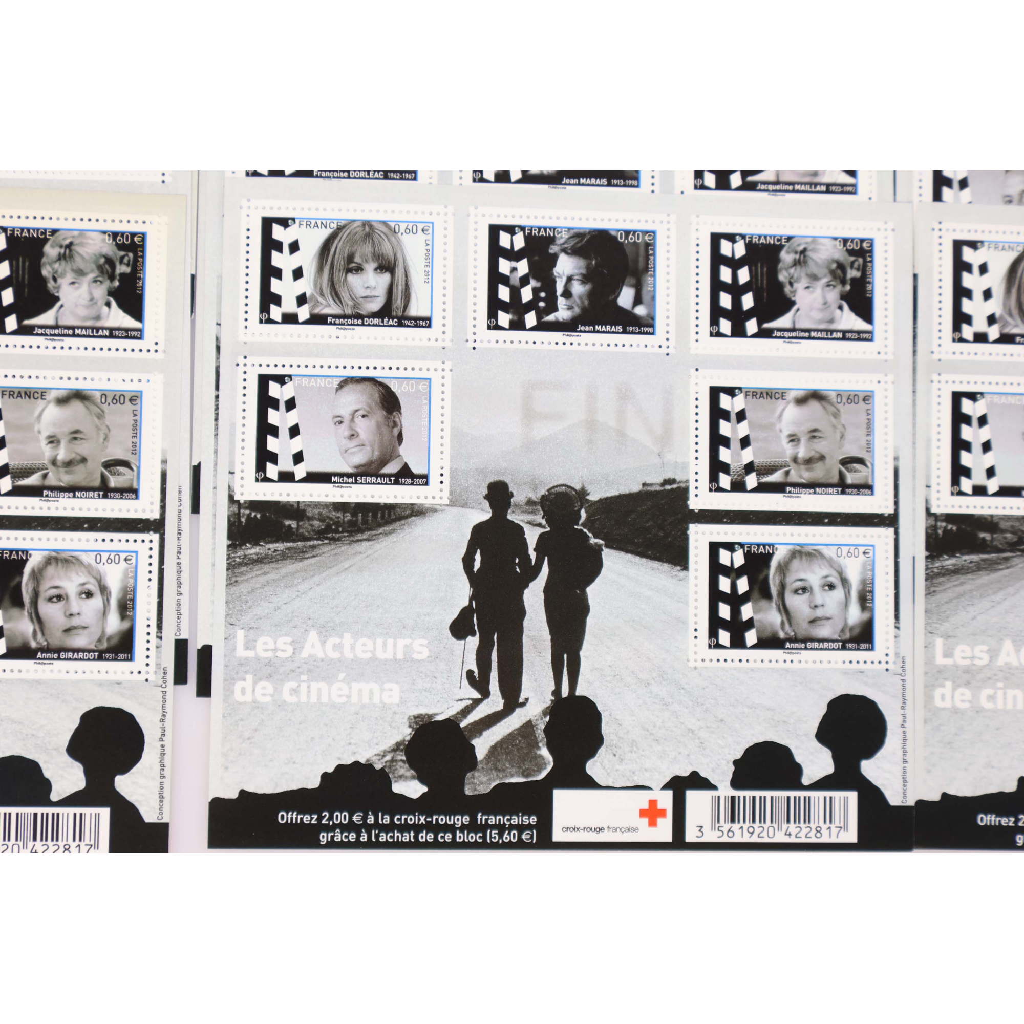 LOT 20 BLOCS N° F4690 ACTEURS DE CINÉMA TIMBRES NEUFS** 0.60€ X 6 FACIALE 72€