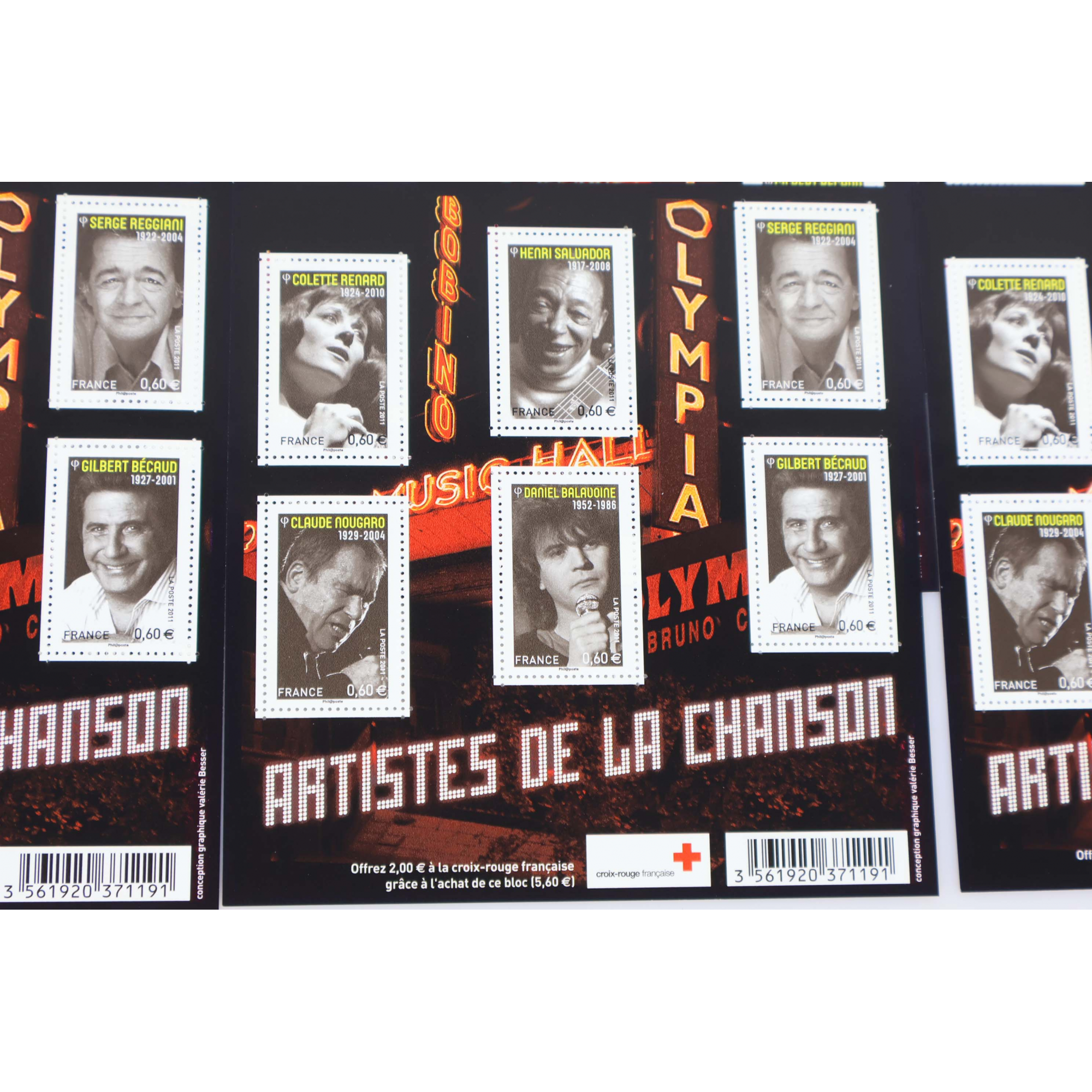 LOT 20 BLOCS N° F4605 ARTISTES DE LA CHANSON TIMBRES NEUFS** 0.60€ FACIALE 72€