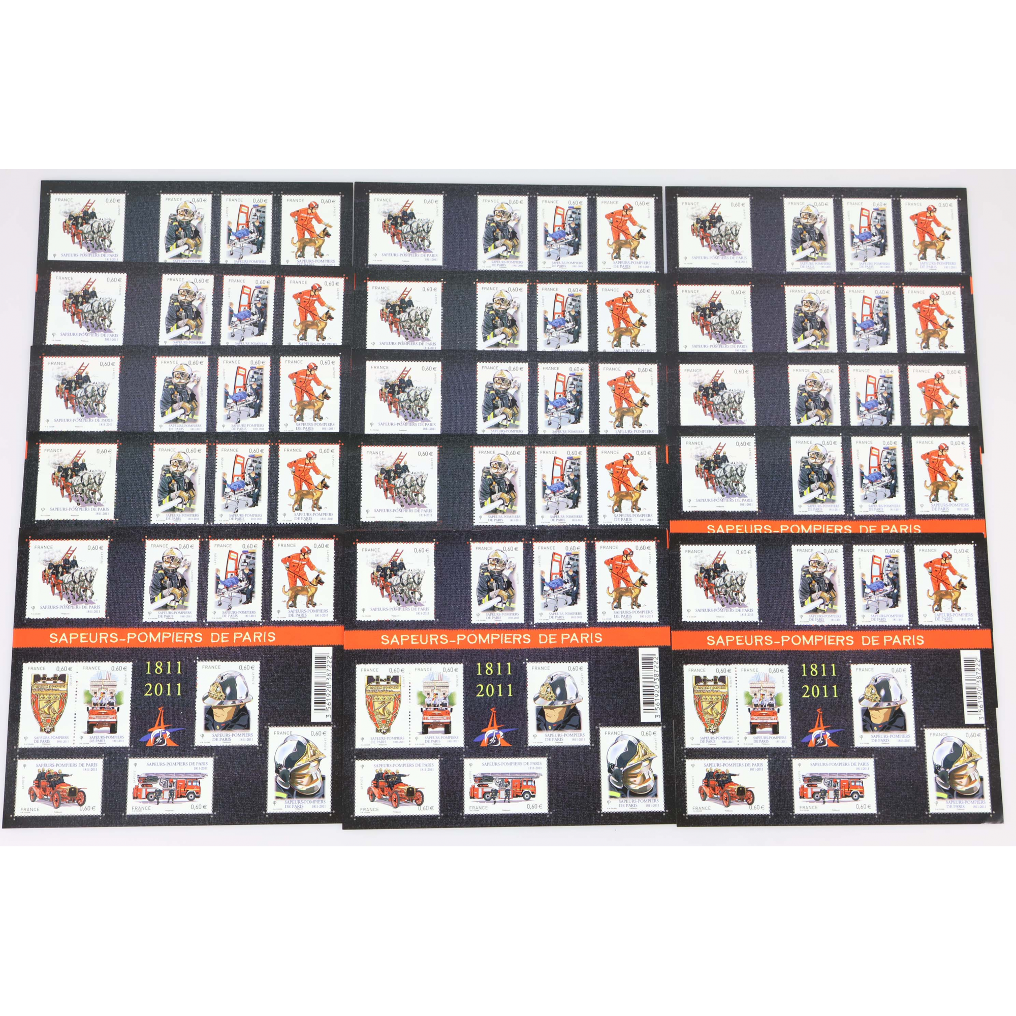LOT 15 BLOCS N° F4582 SAPEURS-POMPIERS TIMBRES NEUFS** 0.60€ x 10 FACIALE 90€