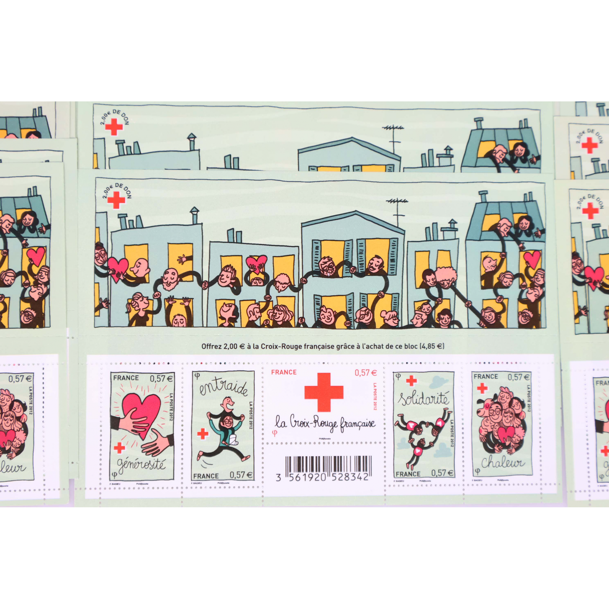 LOT 35 BLOCS N° F4699 CROIX ROUGE 2012, TIMBRES NEUFS** 0.57€ x 5 FACIALE 99.75€