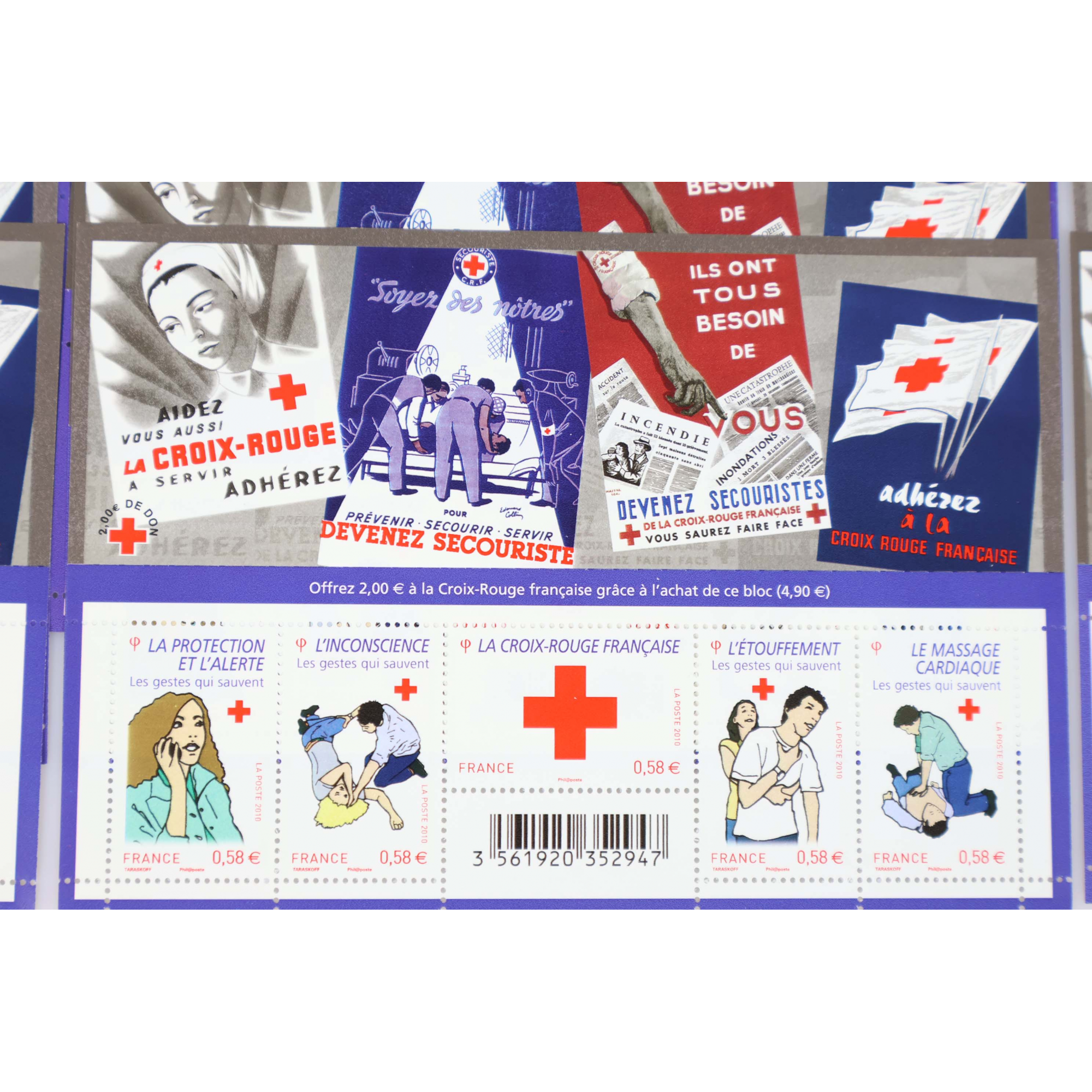 LOT 35 BLOCS N° F4520 CROIX ROUGE 2010, TIMBRES NEUFS** 0.58€ x 5 FACIALE 101.5€