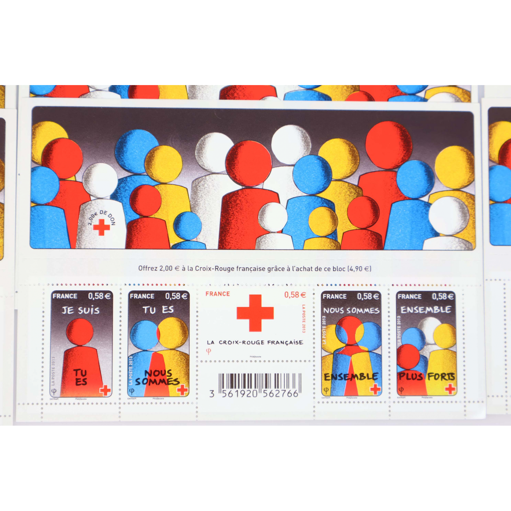 LOT 20 BLOCS N° F4819 CROIX ROUGE 2013, TIMBRES NEUFS** 0.58€ x 5 FACIALE 58€