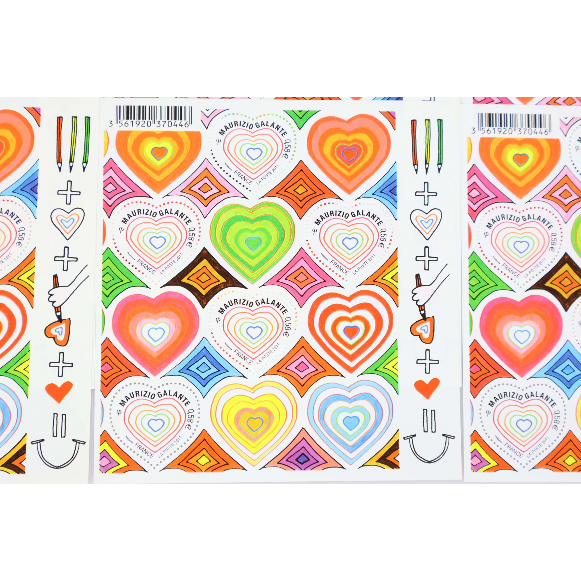 LOT 20 BLOCS N° 131 COEURS MAURIZIO GALANTE, TIMBRES NEUFS** 0.58€ FACIALE 58€