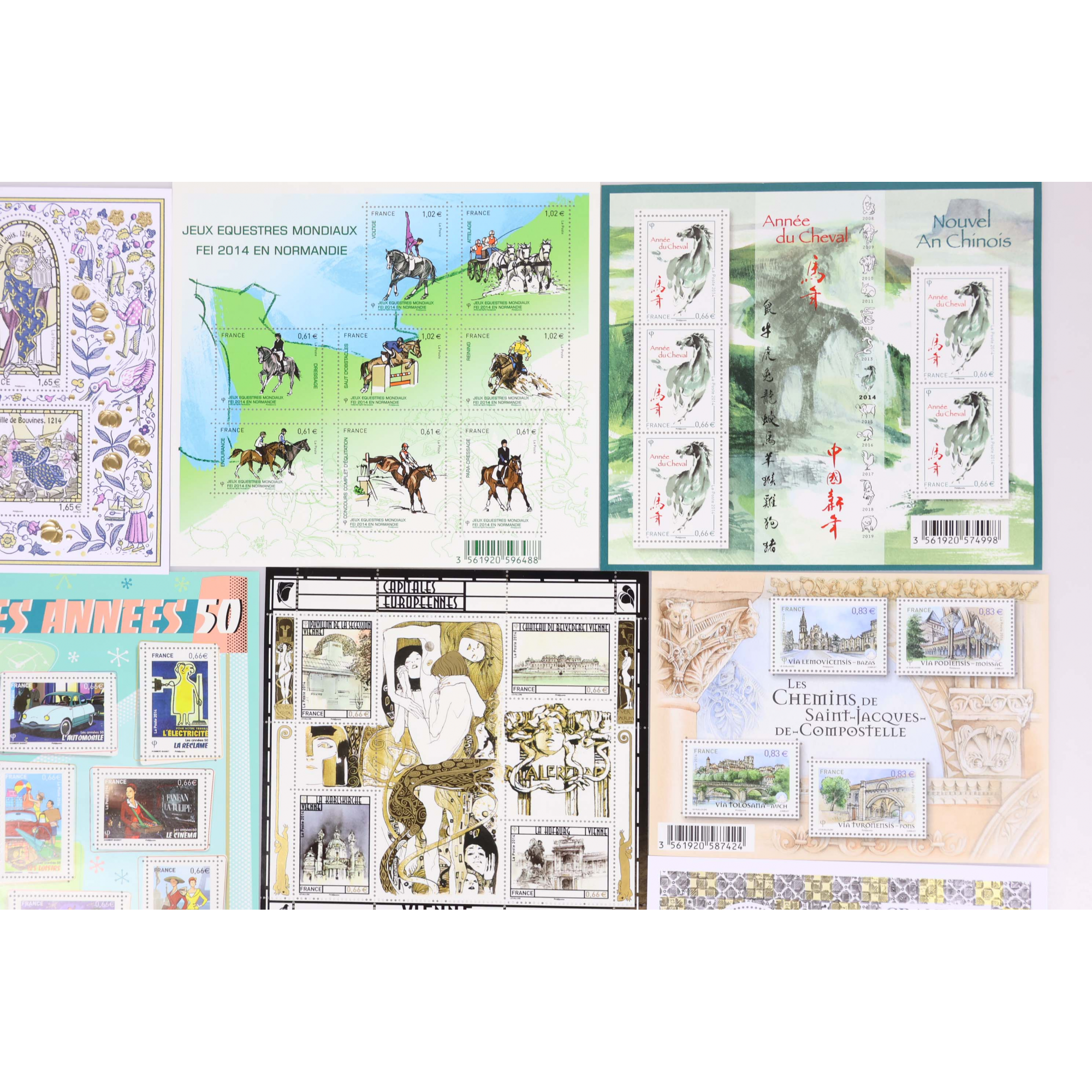 LOT DE TIMBRES ET BLOCS/FEUILLETS DE FRANCE EN EUROS NEUFS** DE 2014 FACIALE 85,83€