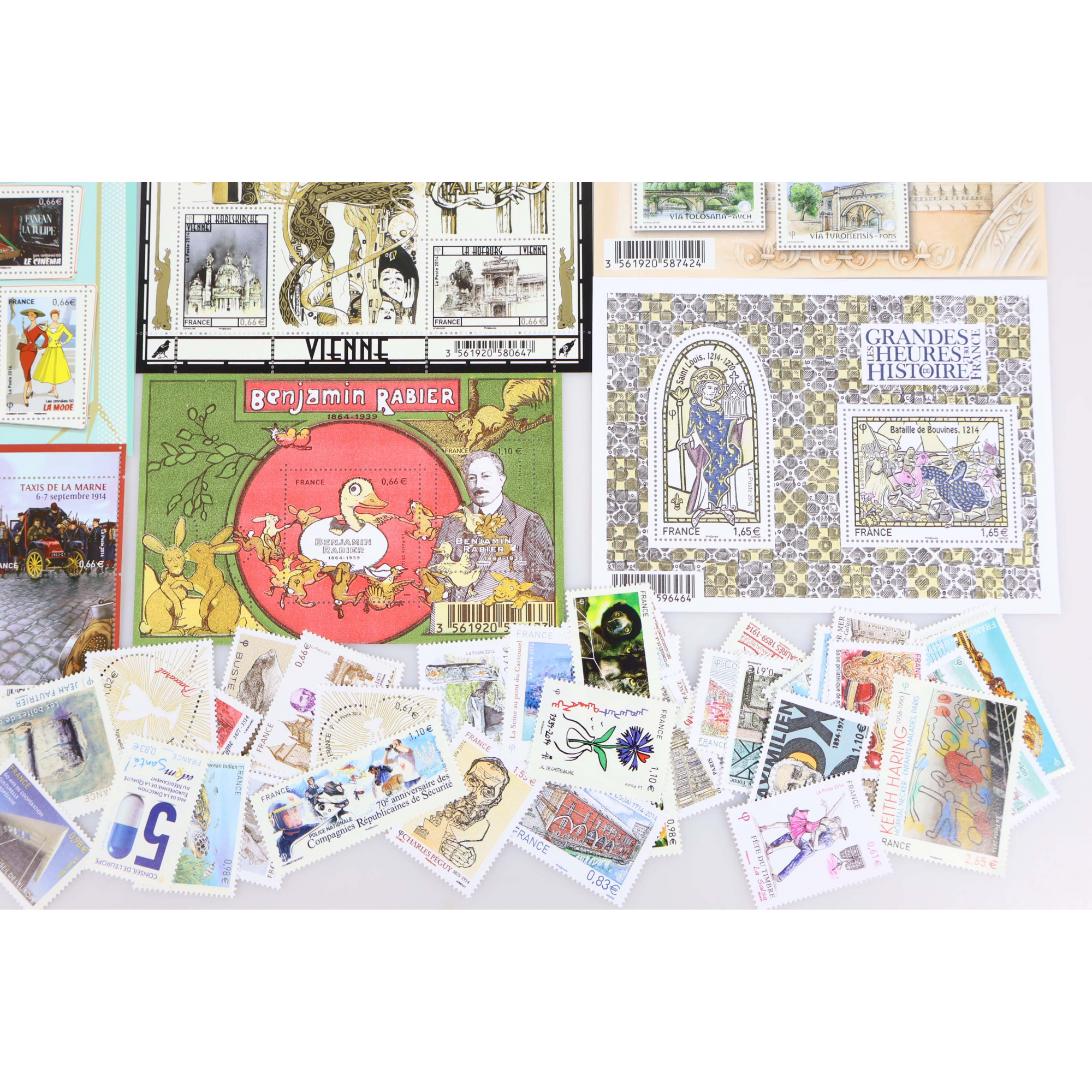 LOT DE TIMBRES ET BLOCS/FEUILLETS DE FRANCE EN EUROS NEUFS** DE 2014 FACIALE 85,83€