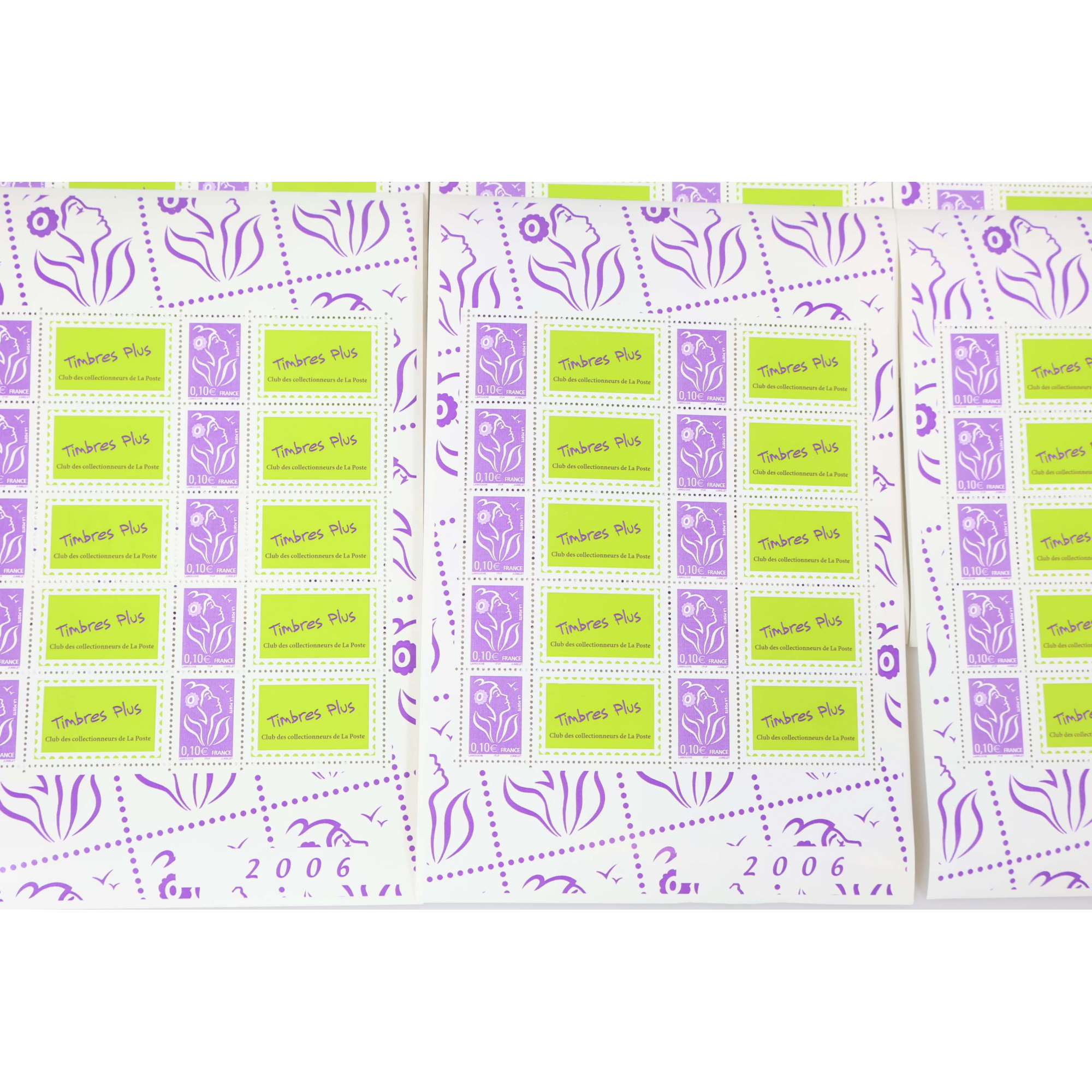 LOT 15 FEUILLES MARIANNE LAMOUCHE 0.10€ x10 (3916A ) VIGNETTE TIMBRES PLUS NEUFS