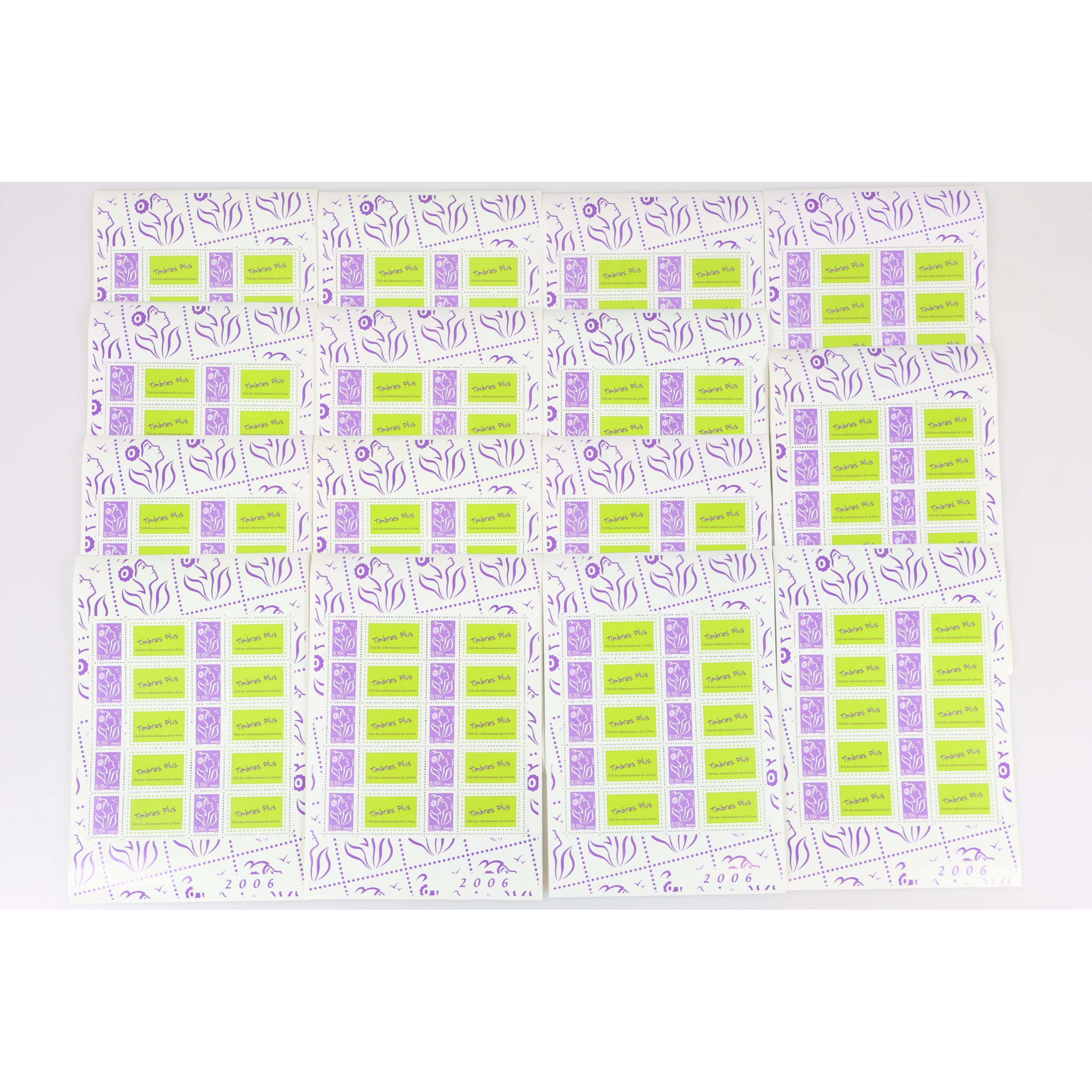 LOT 15 FEUILLES MARIANNE LAMOUCHE 0.10€ x10 (3916A ) VIGNETTE TIMBRES PLUS NEUFS