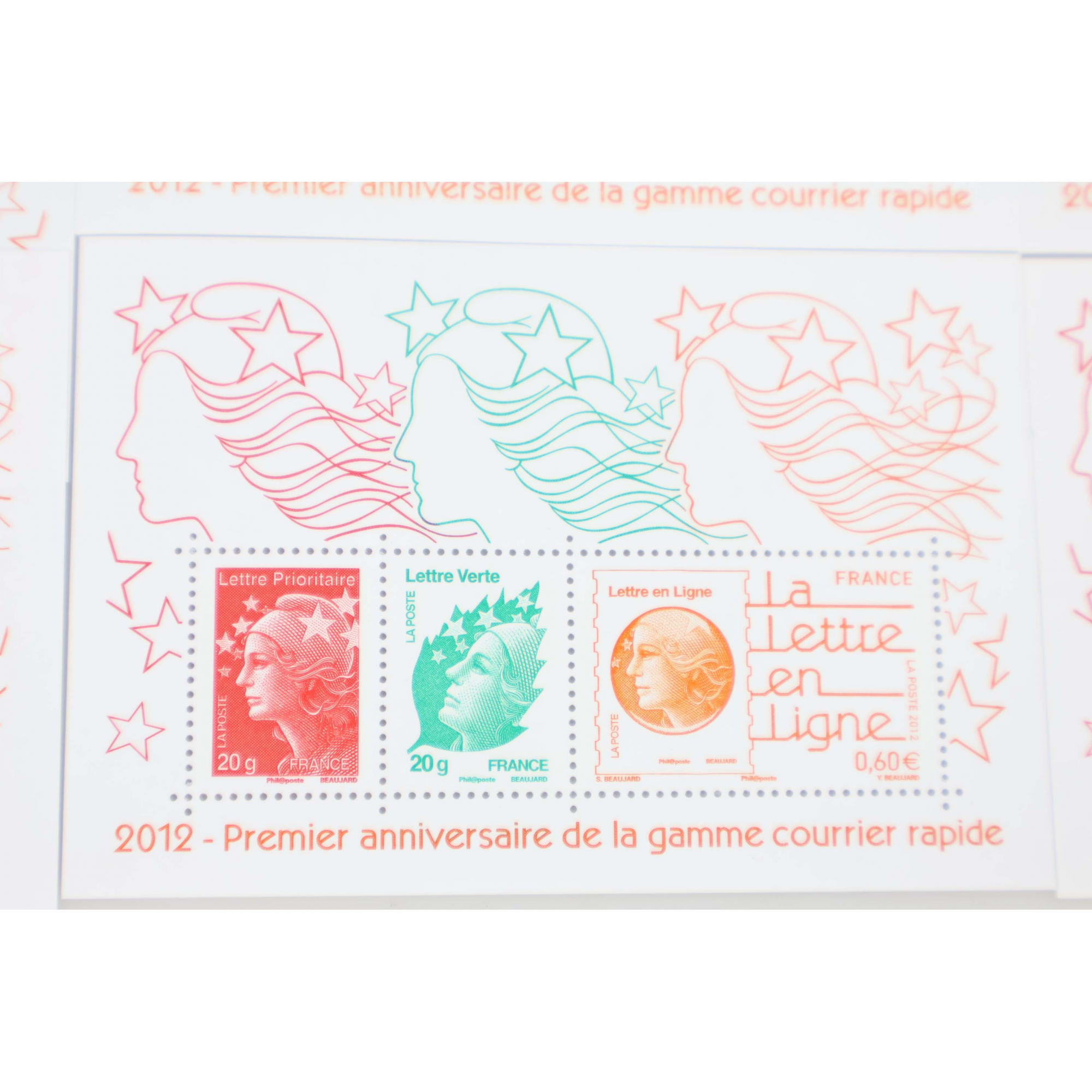 LOT DE 10 FEUILLETS F4687 "LA LETTRE EN LIGNE" (2012) ANNIVERSAIRE GAMME COURRIER RAPIDE