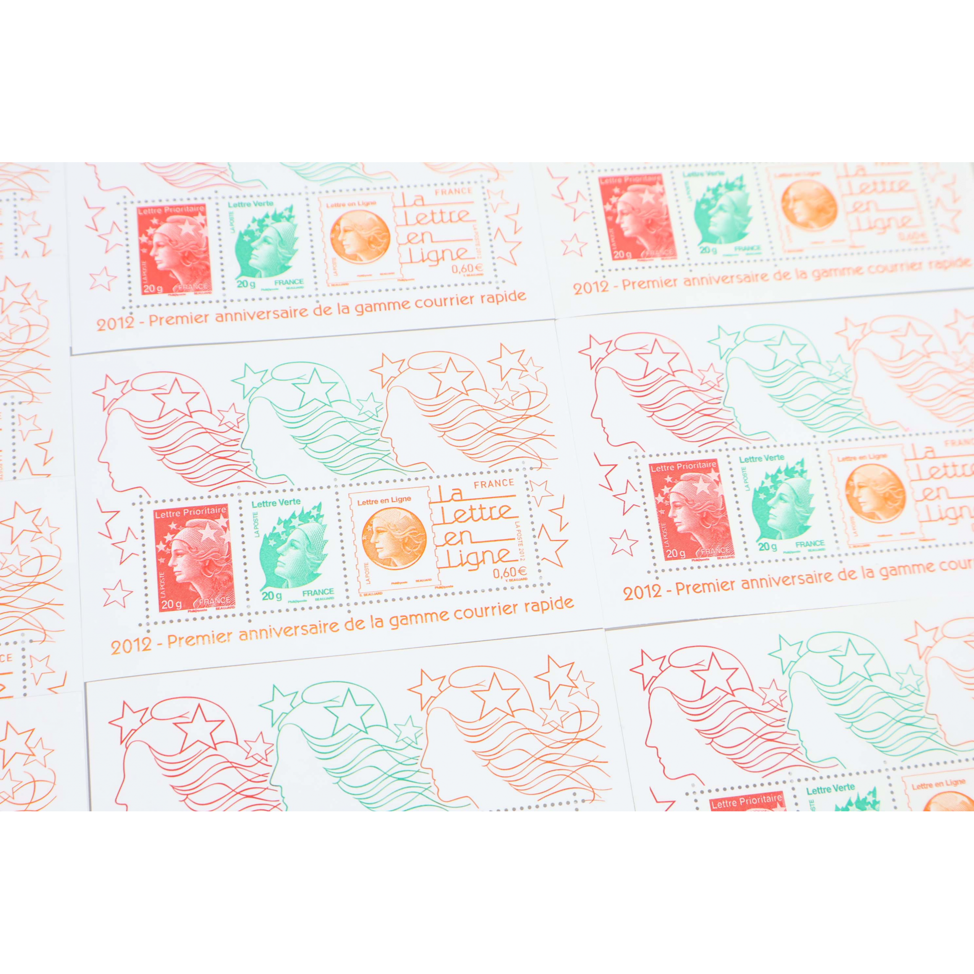 LOT DE 10 FEUILLETS F4687 "LA LETTRE EN LIGNE" (2012) ANNIVERSAIRE GAMME COURRIER RAPIDE