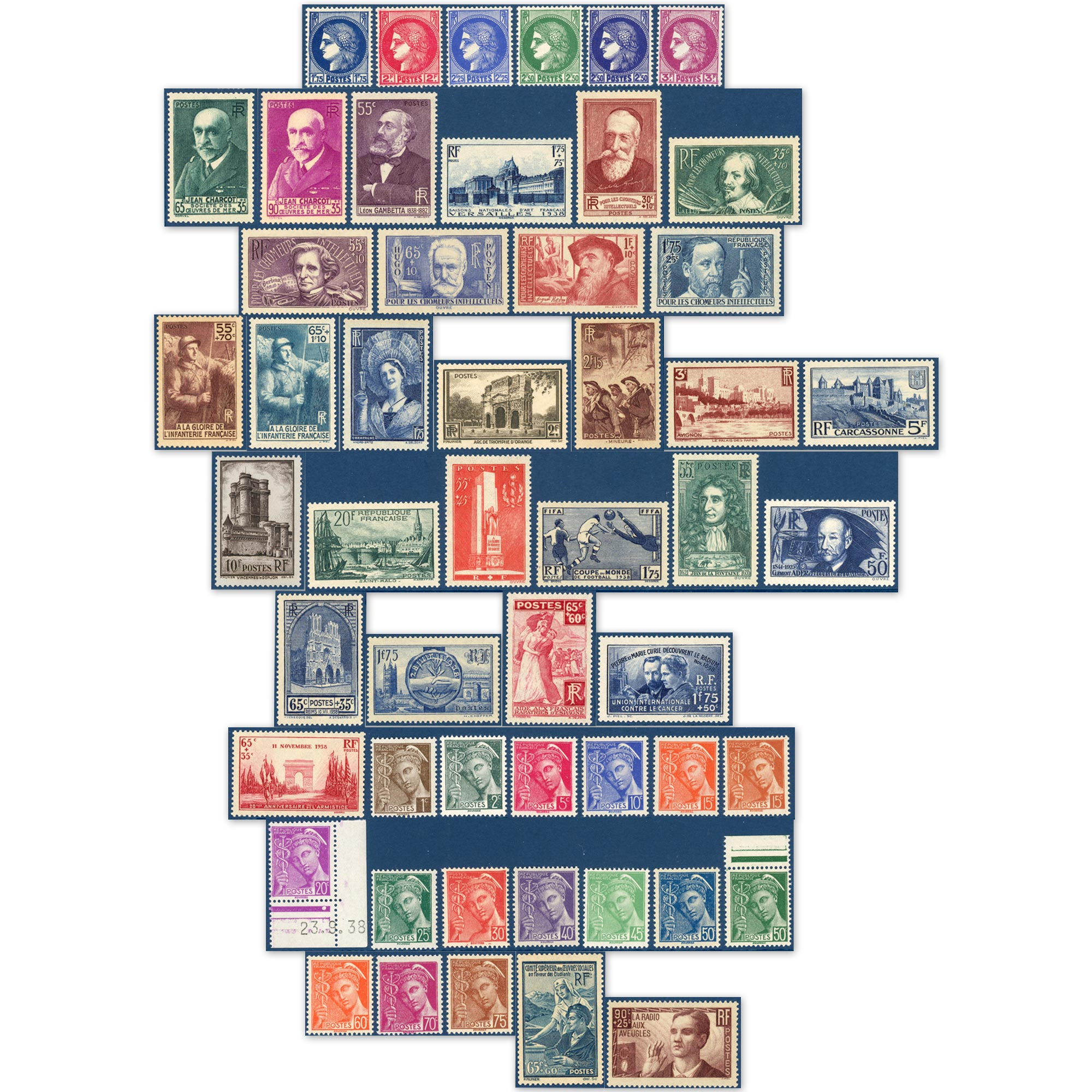 ANNÉE COMPLÈTE 1938 TIMBRES DE FRANCE NEUFS**, COTE 345€ SUPERBE QUALITÉ