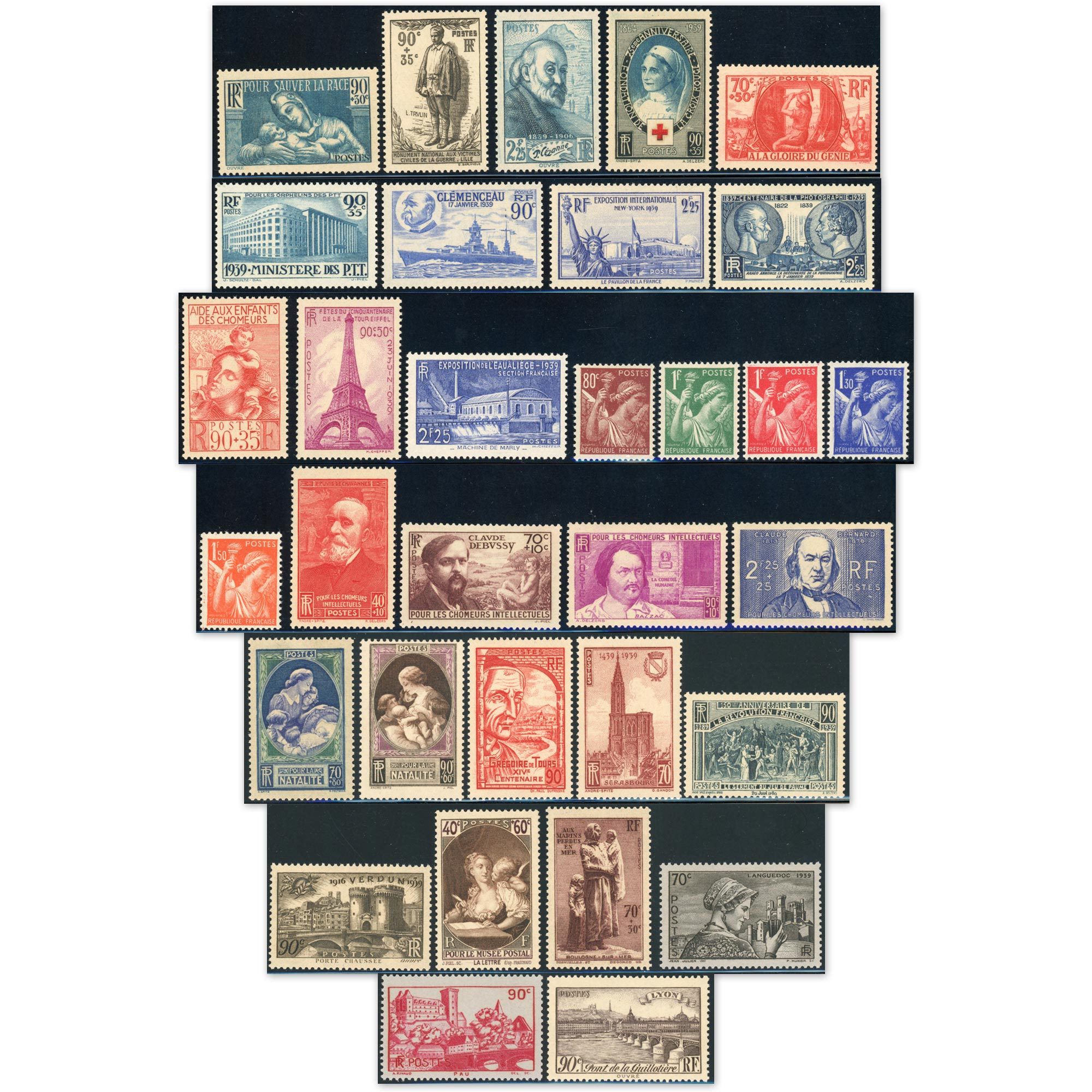 ANNÉE COMPLÈTE 1939 TIMBRES DE FRANCE NEUFS**, COTE 345€ SUPERBE QUALITÉ