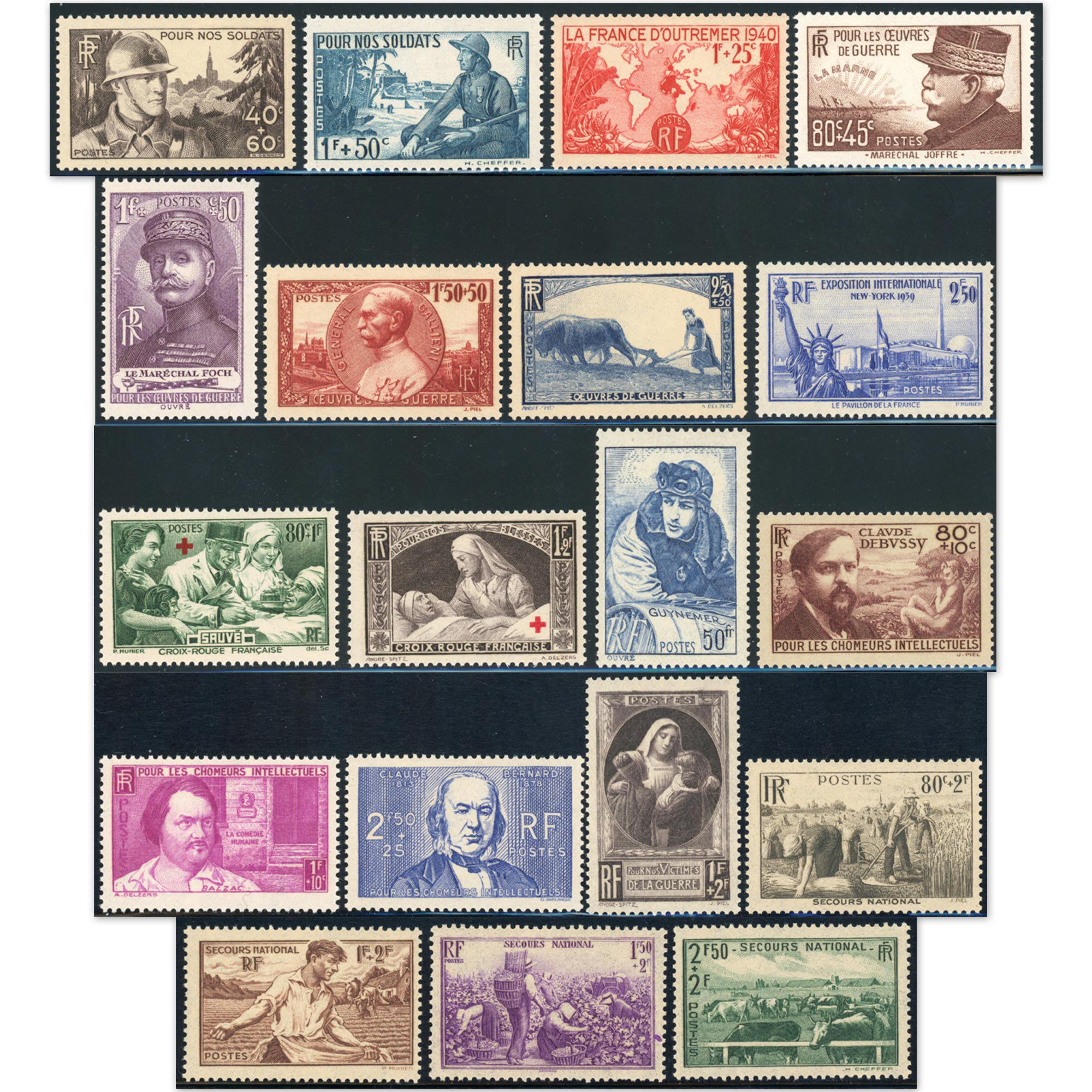 ANNÉE COMPLÈTE 1940 TIMBRES DE FRANCE NEUFS**, COTE 214€ SUPERBE QUALITÉ