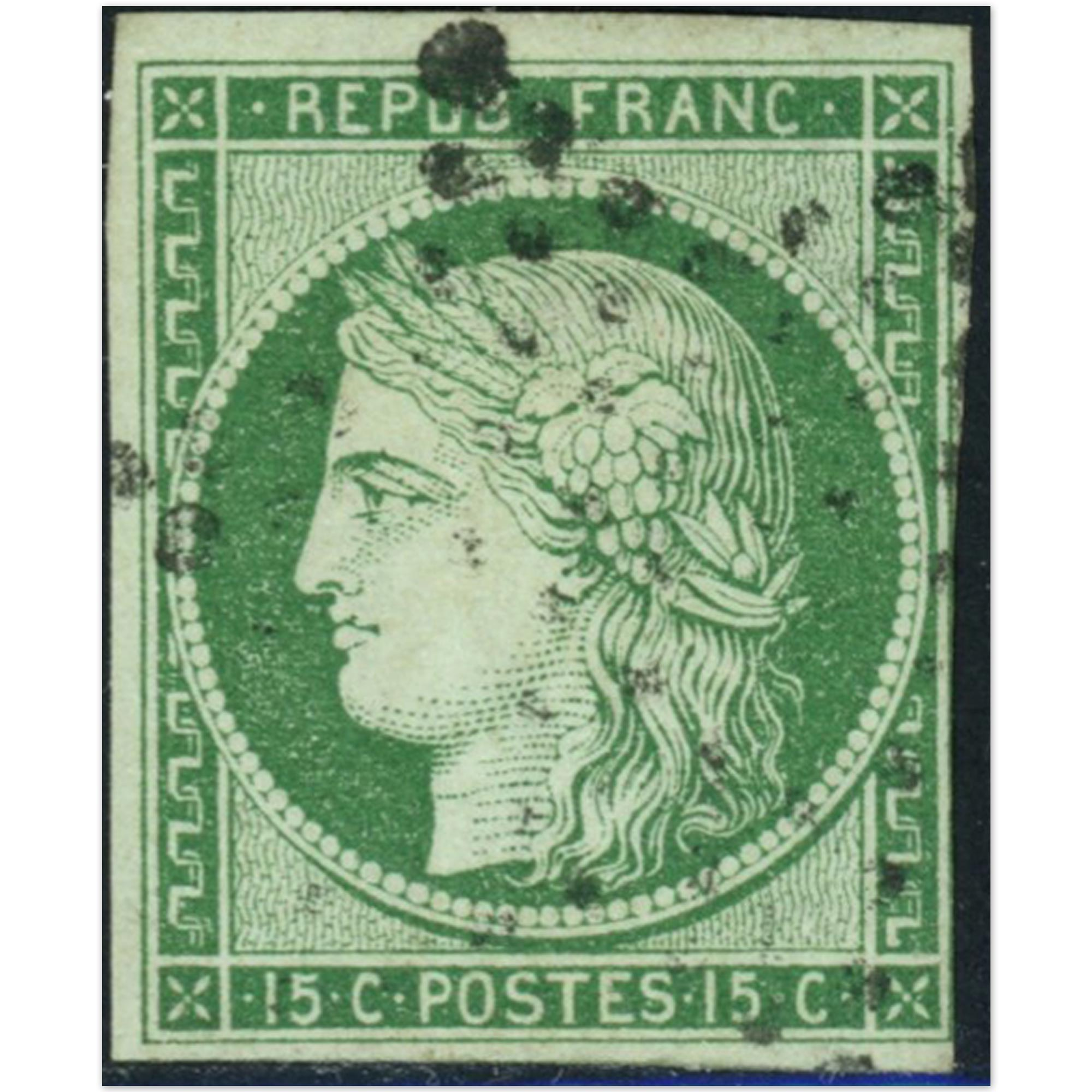 TIMBRE CLASSIQUE CÉRÈS N°2 OBLITÉRÉ COTE 1100€ FRAICHEUR POSTALE ANNÉE 1850