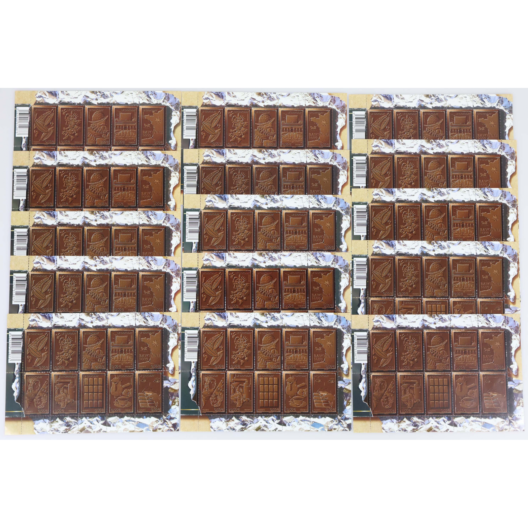 LOT 15 BLOCS N° F4357 LE CHOCOLAT, TIMBRES NEUFS** 0.56€ x 10 VALEUR FACIALE 84€