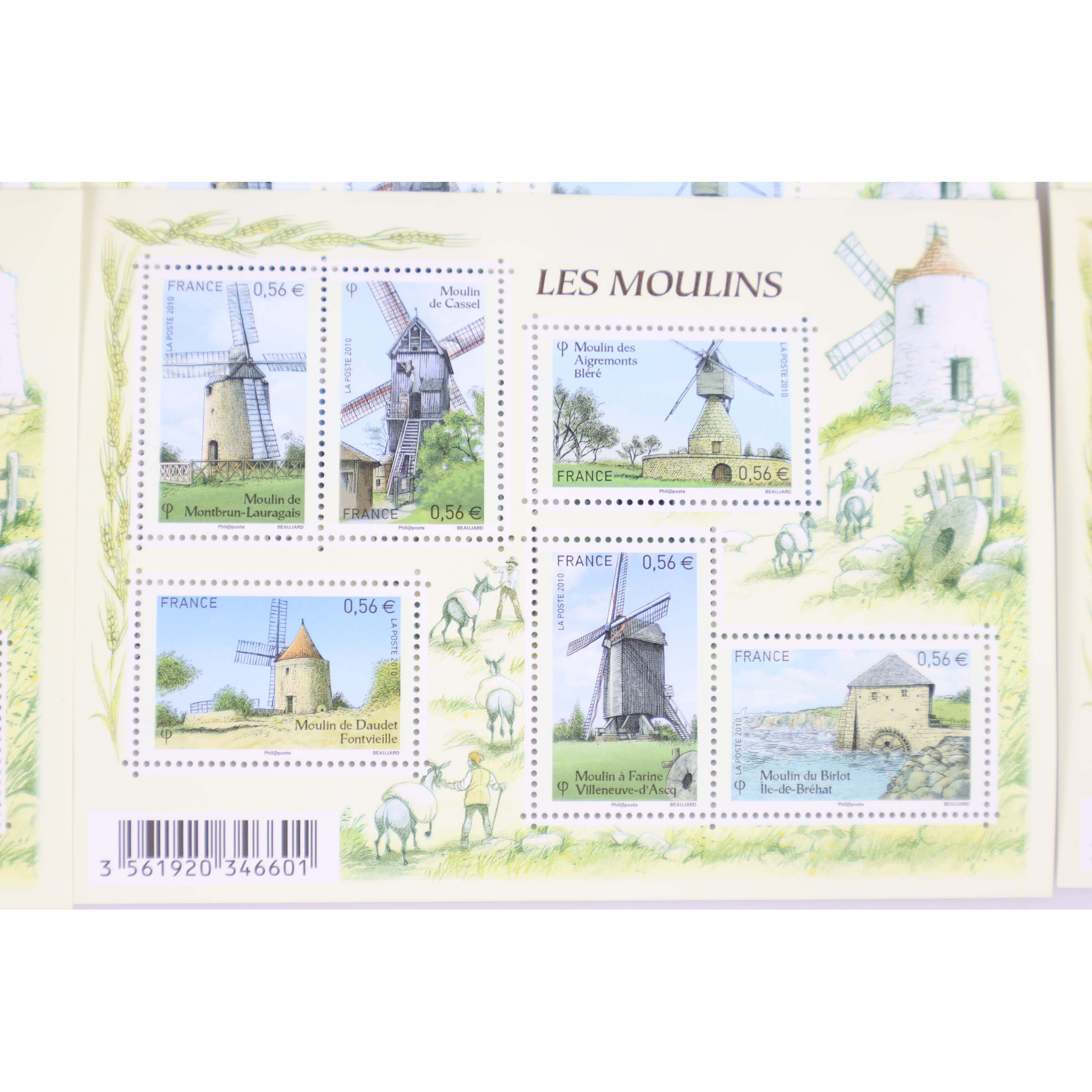 LOT 25 BLOCS N° F4485 LES MOULINS, TIMBRES NEUFS** 0.56€ x 6 VALEUR FACIALE 84€