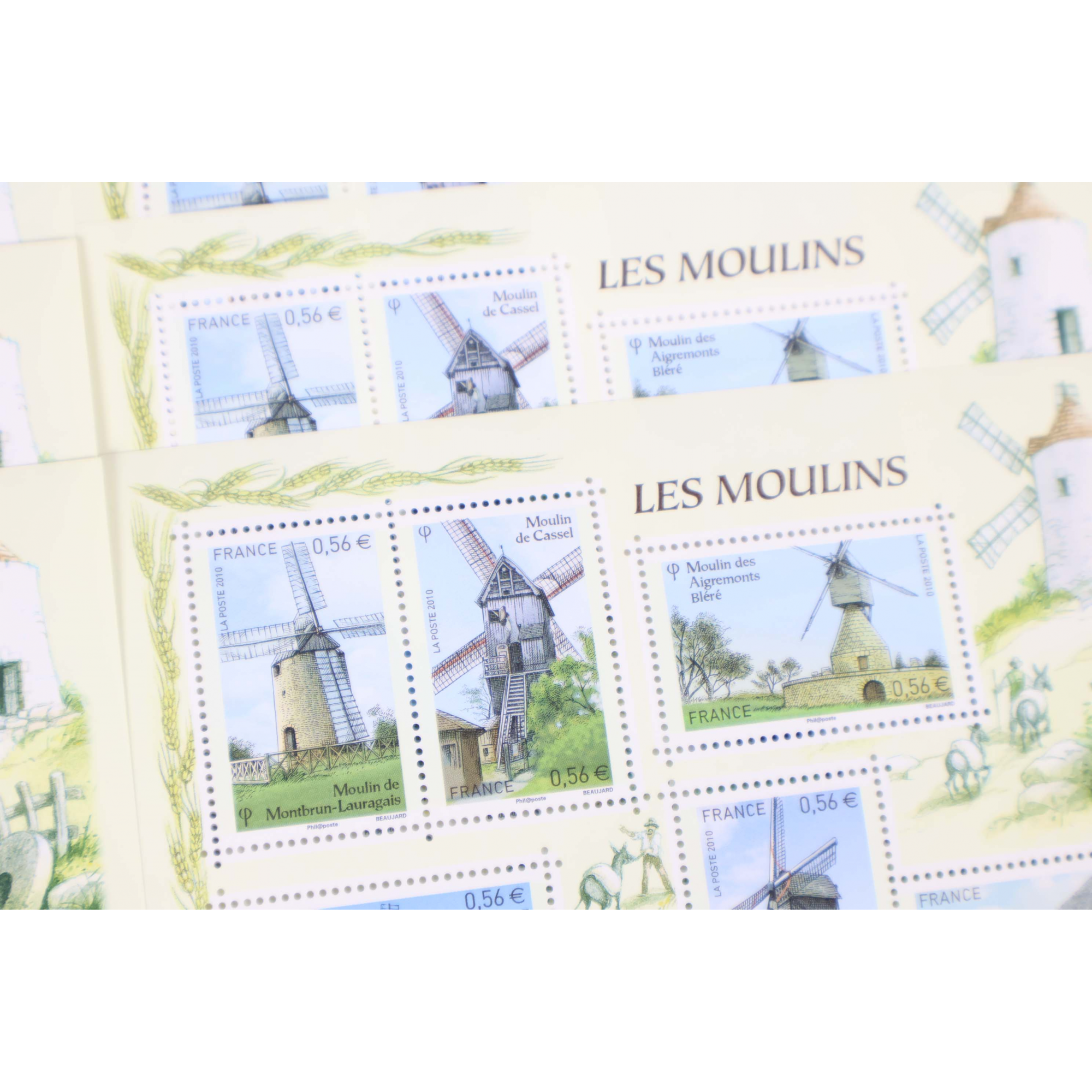 LOT 25 BLOCS N° F4485 LES MOULINS, TIMBRES NEUFS** 0.56€ x 6 VALEUR FACIALE 84€