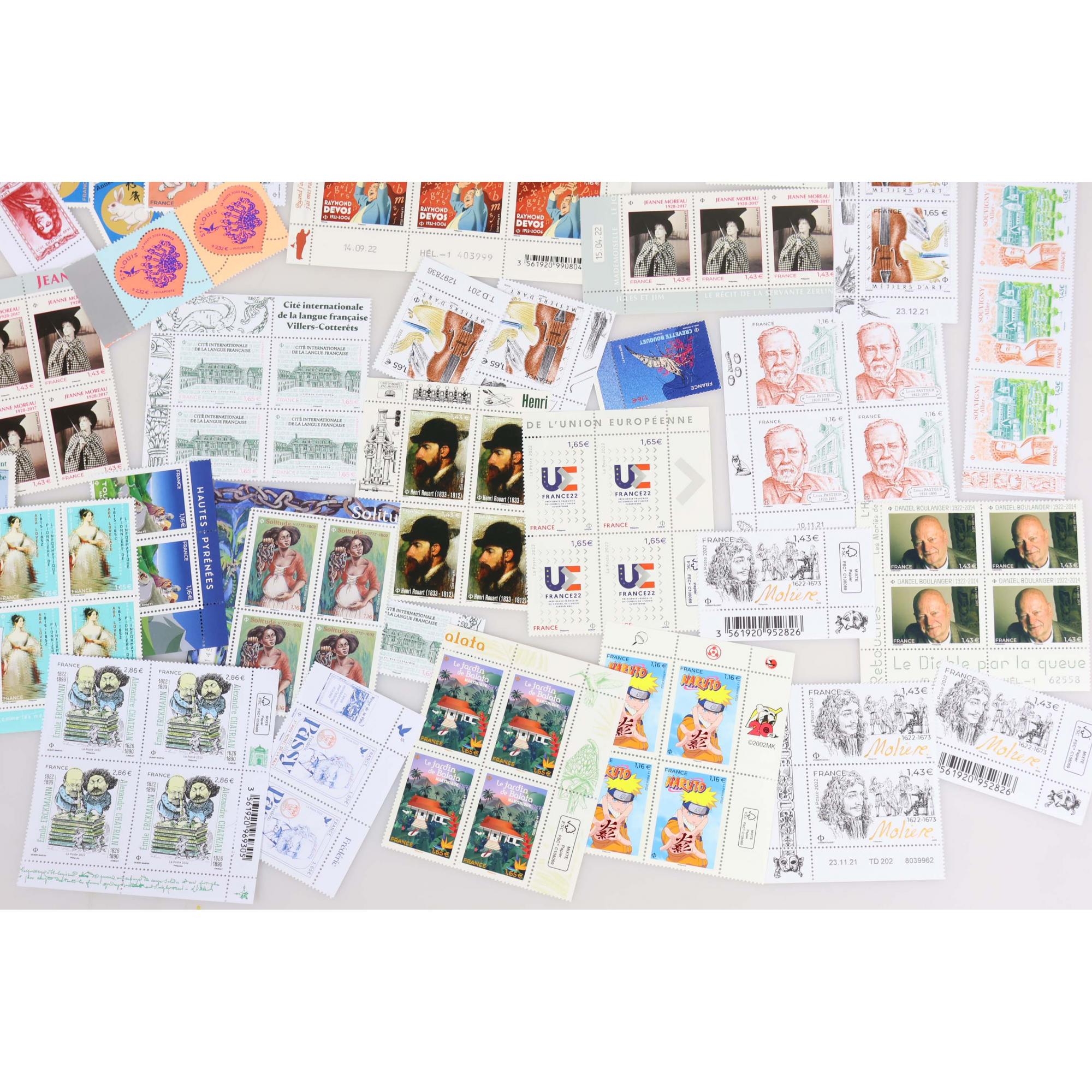 LOT DE TIMBRES-POSTE EN EUROS NEUFS** EN QUANTITÉ ANNÉE 2022 FACIALE 288€