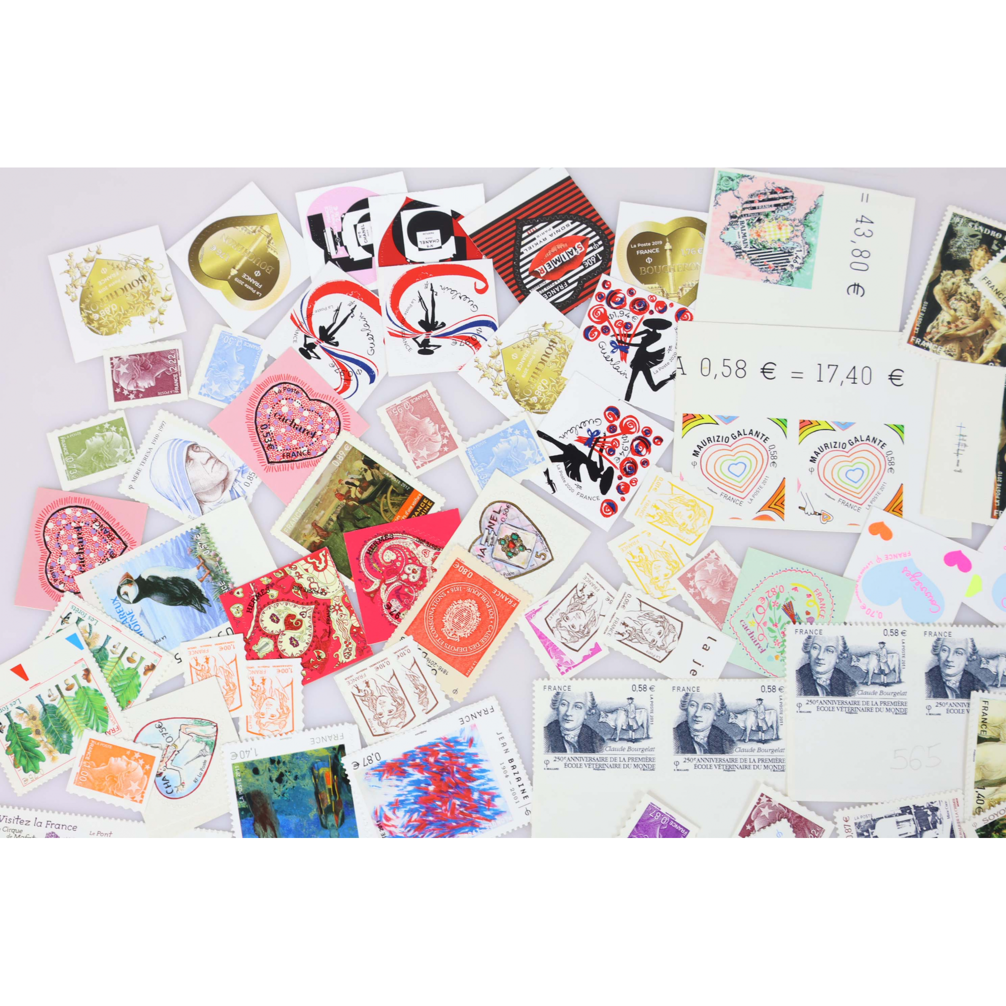 IMPORTANT LOT DE TIMBRES D'AUTOADHÉSIFS EN EUROS FACIALE 126€ BELLE COTE