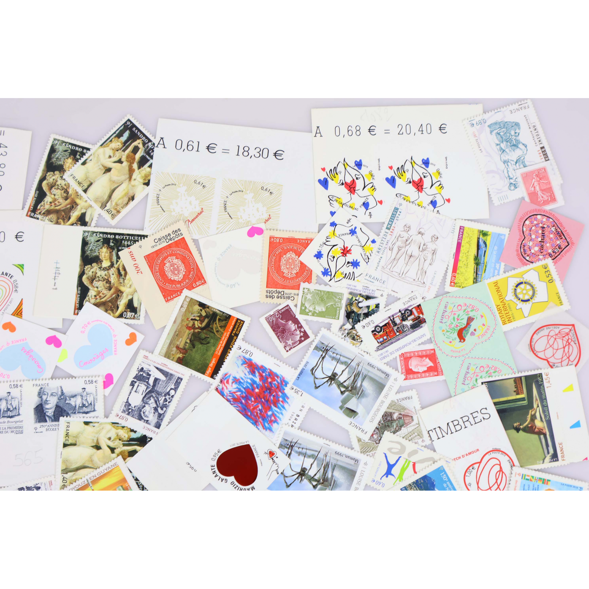 IMPORTANT LOT DE TIMBRES D'AUTOADHÉSIFS EN EUROS FACIALE 126€ BELLE COTE