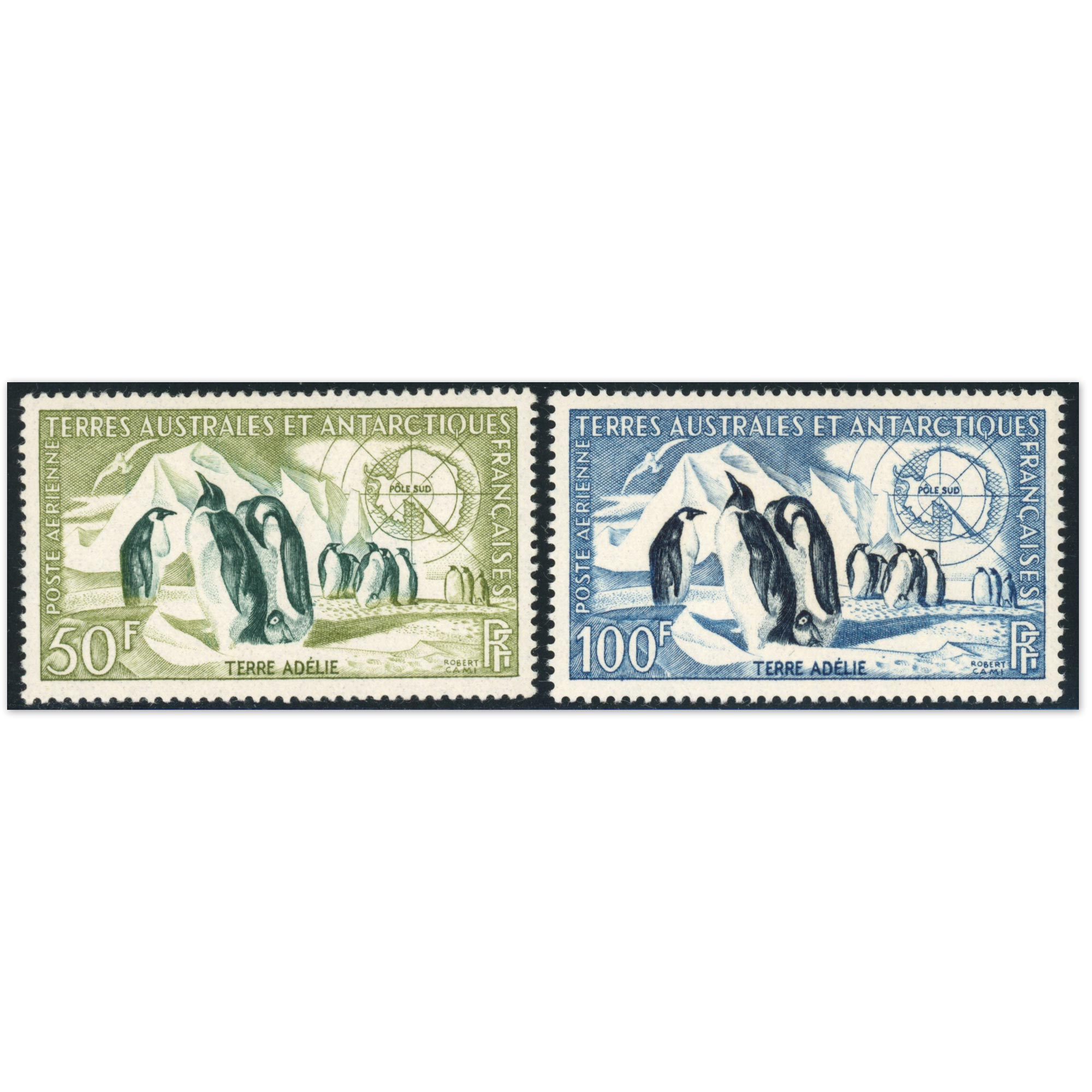 TAAF POSTE AÉRIENNE N°2 ET 3 FAUNE MANCHOTS TIMBRES NEUFS** ANNÉE 1956