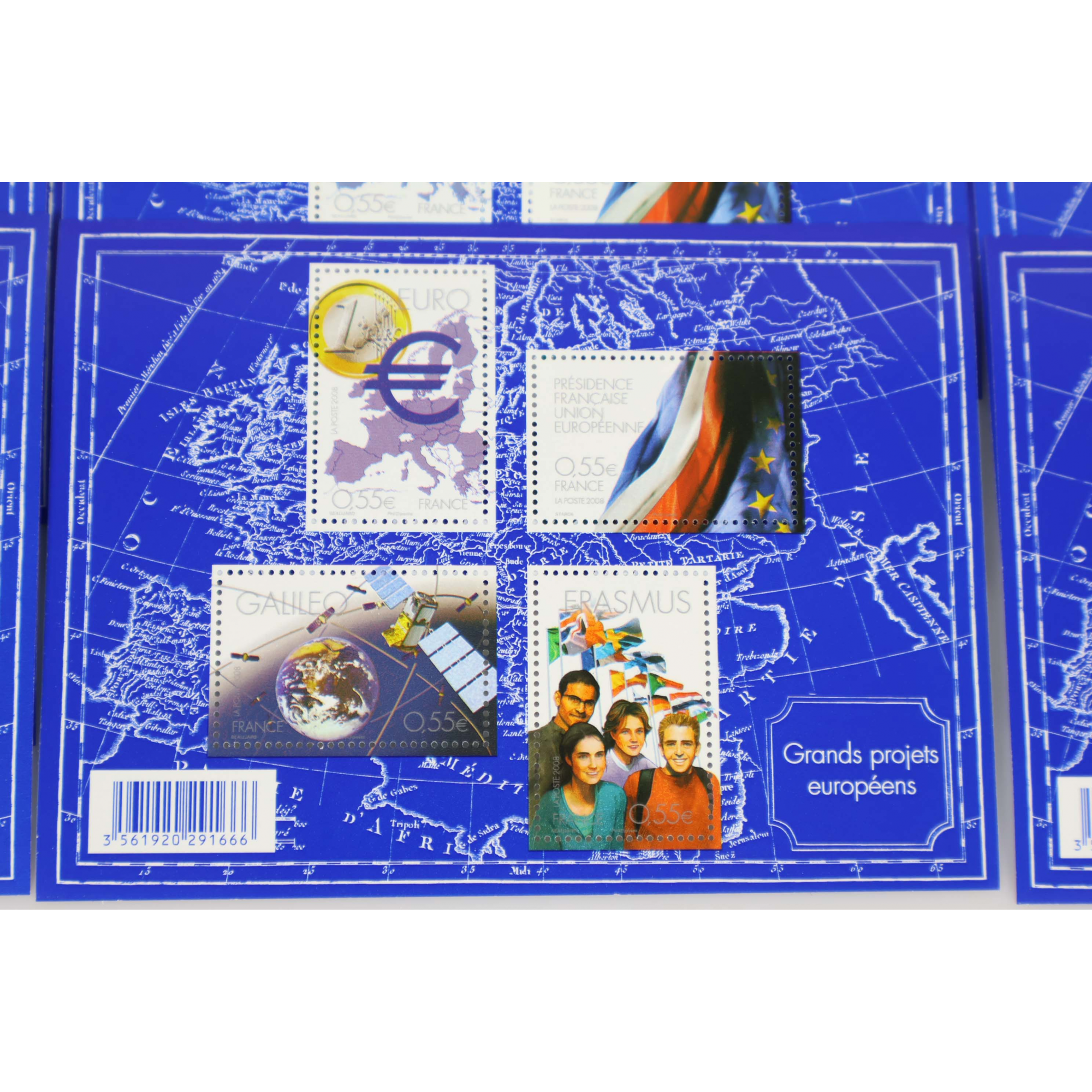 LOT 50 BLOCS N° 123 PROJETS EUROPÉENS TIMBRES NEUFS** 0.55€ x 4, FACIALE 110€