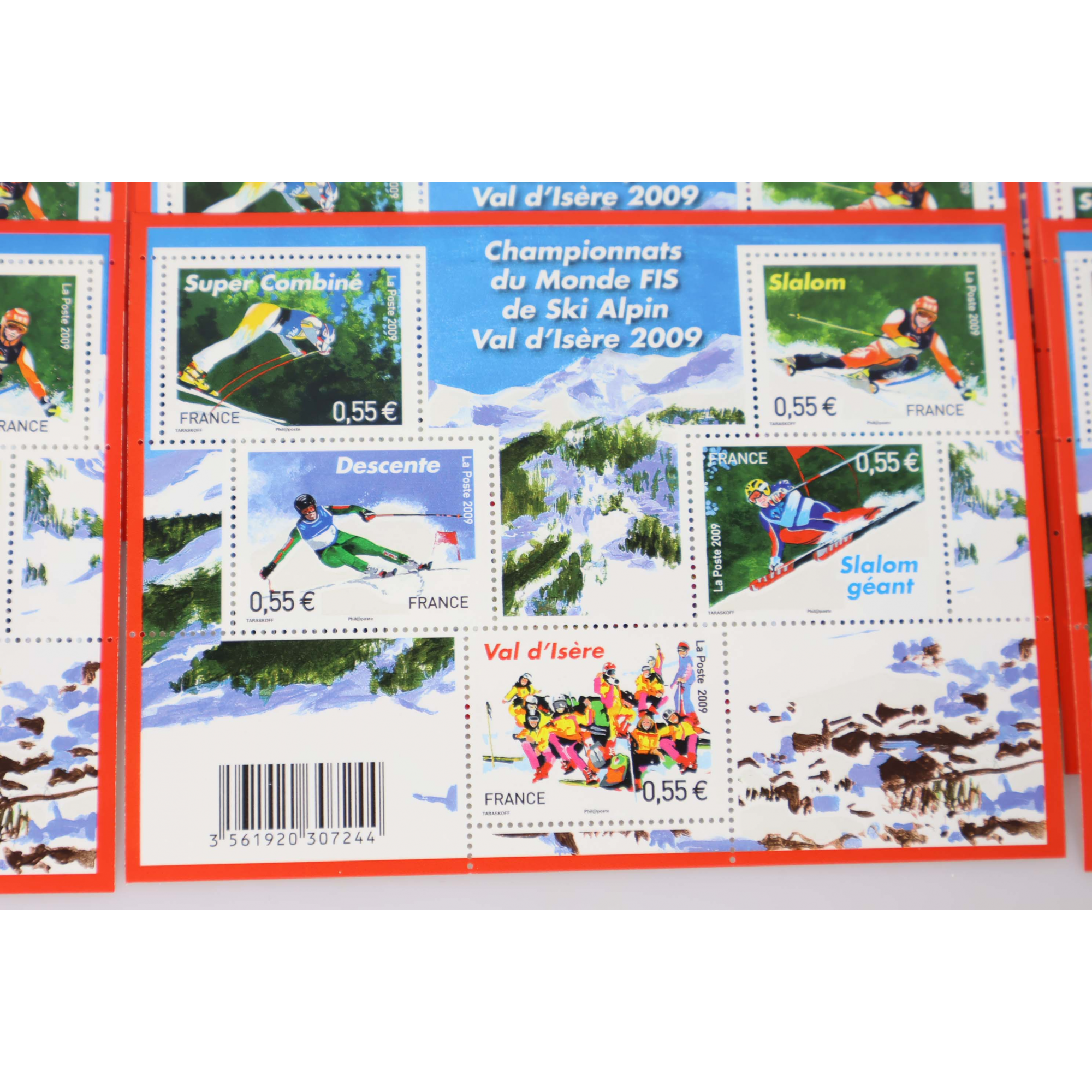 LOT 25 BLOCS N° F4329 CHAMPIONNATS SKI ALPIN TIMBRES NEUFS 0.55€ FACIALE 68.75€