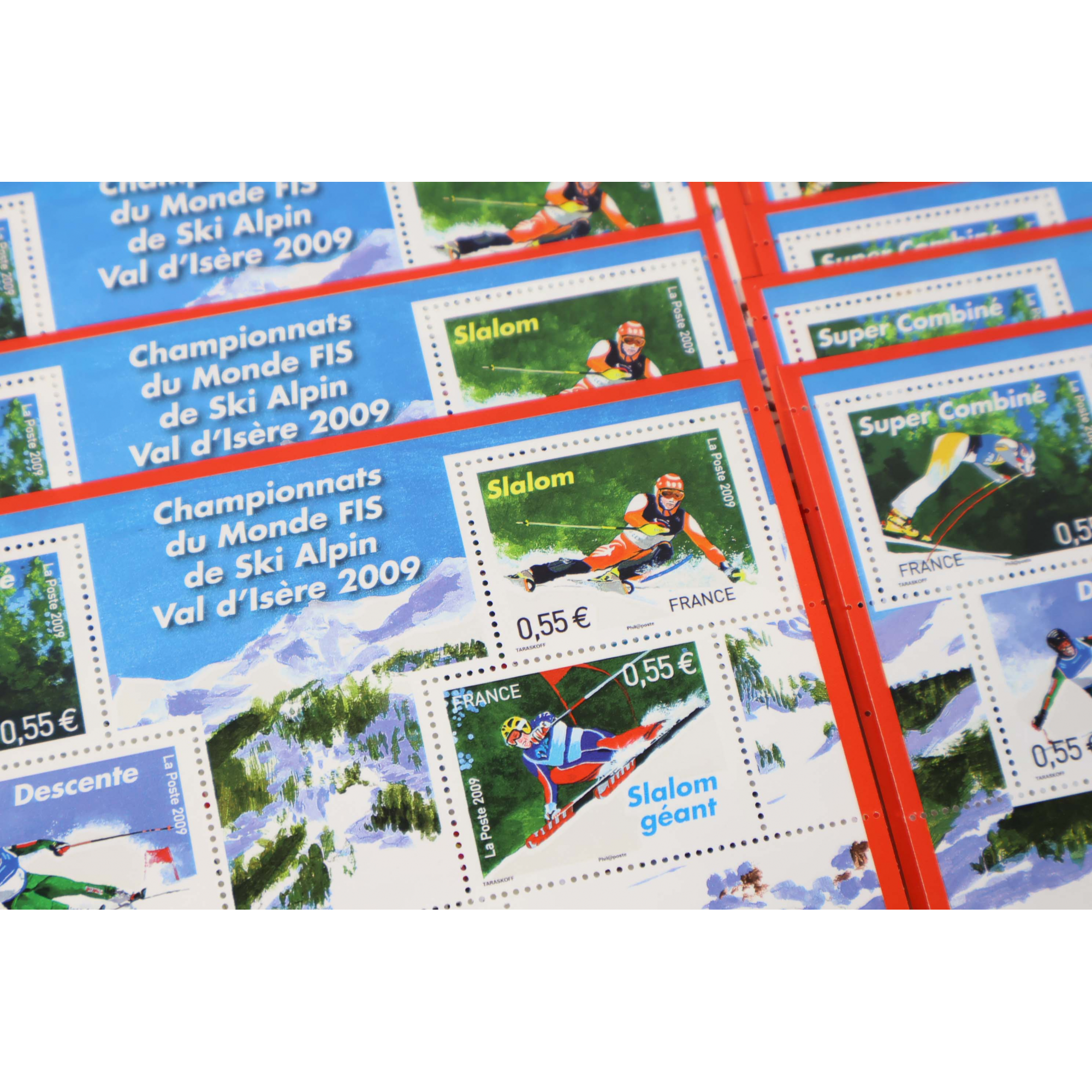 LOT 25 BLOCS N° F4329 CHAMPIONNATS SKI ALPIN TIMBRES NEUFS 0.55€ FACIALE 68.75€