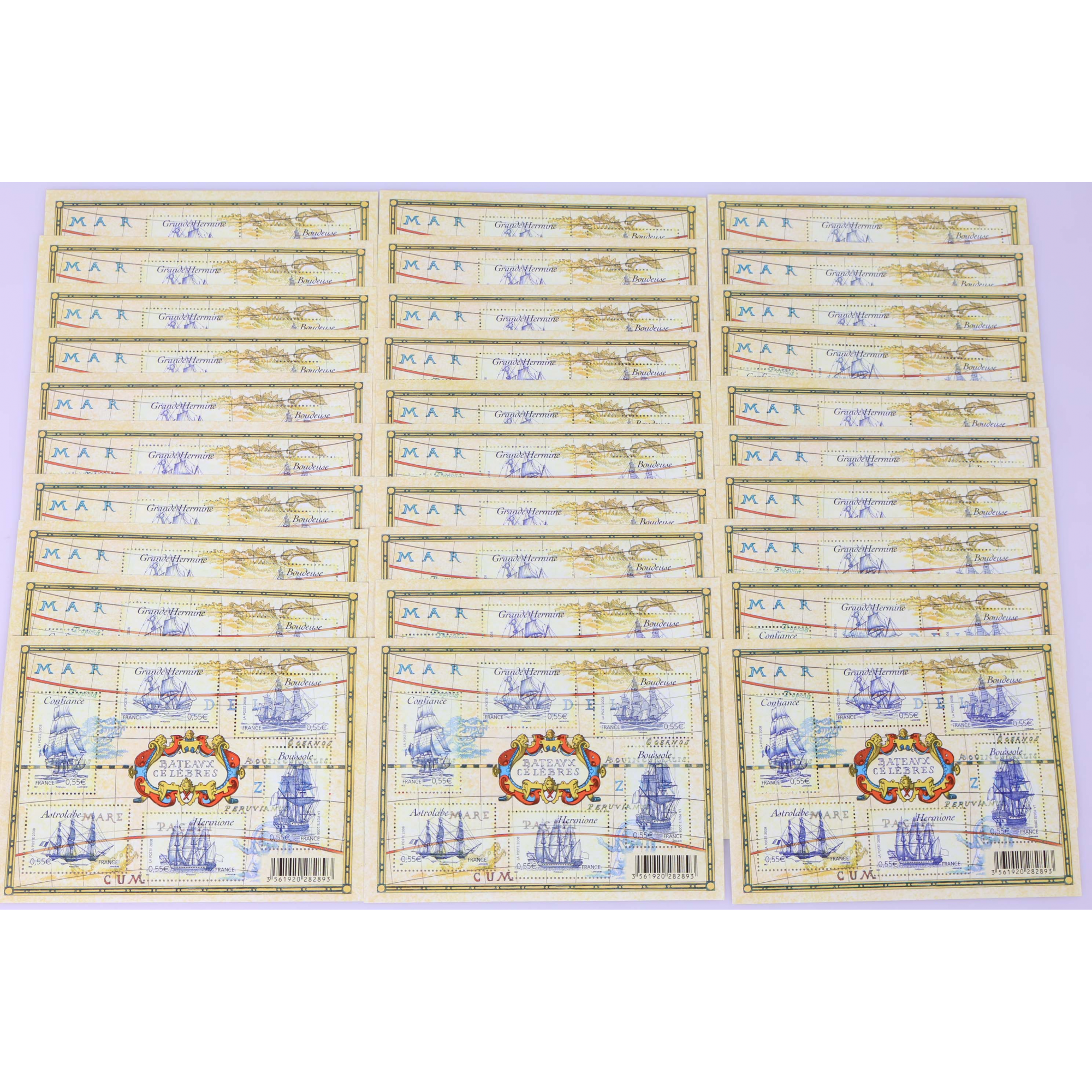 LOT 30 BLOCS N° 124 BATEAUX CÉLÈBRES, TIMBRES NEUFS** 0.55€ x 6, FACIALE 99€