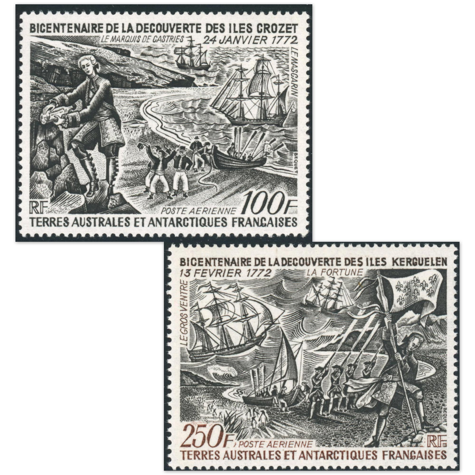 TAAF POSTE AÉRIENNE N°27 ET 28 DÉCOUVERTE ÎLES CROZET TIMBRES NEUFS** ANNÉE 1972