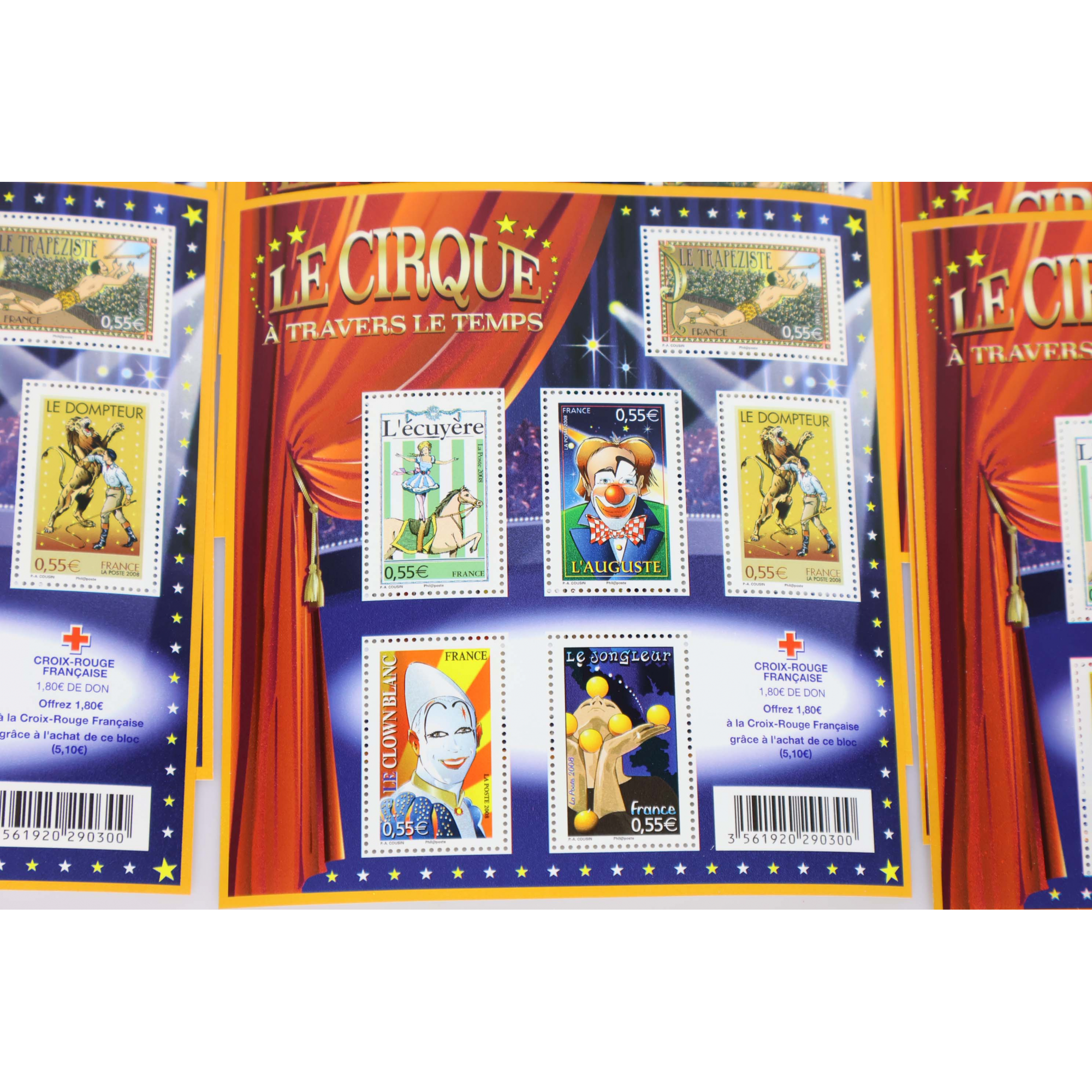 LOT 30 BLOCS N° 121 LE CIRQUE, TIMBRES NEUFS** 0.55€ x 6, VALEUR FACIALE 99€